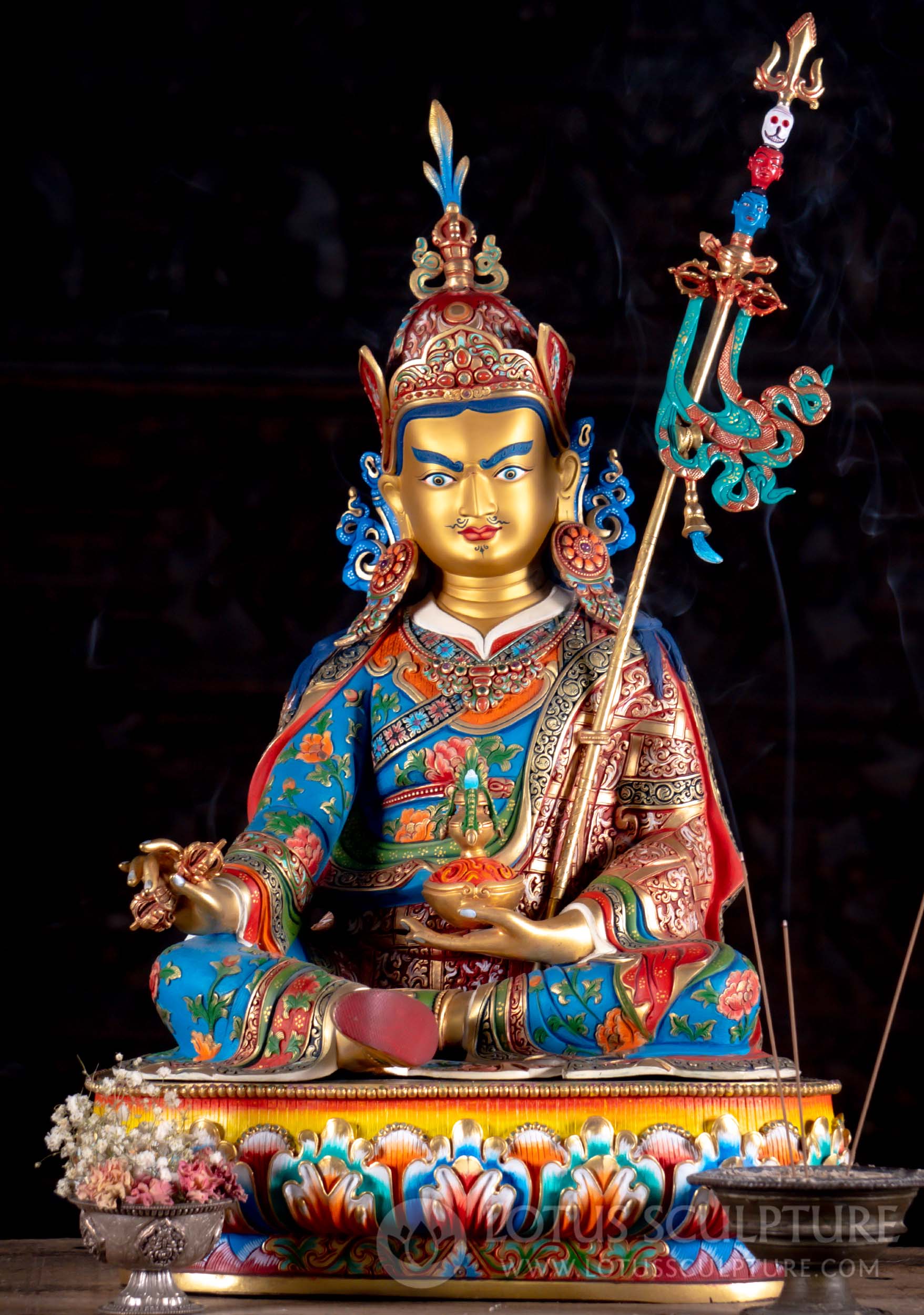 Masterpiece Padmasambhava Hand Painted in Traditional Tibetan Style with 24K Gold 23"