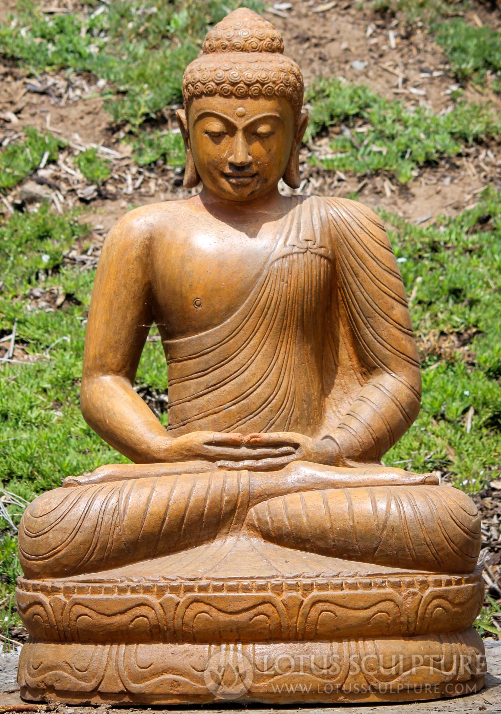 Stone Padmasana Seated Dhyana Mudra Meditating Outdoor Buddha Sculpture 40"