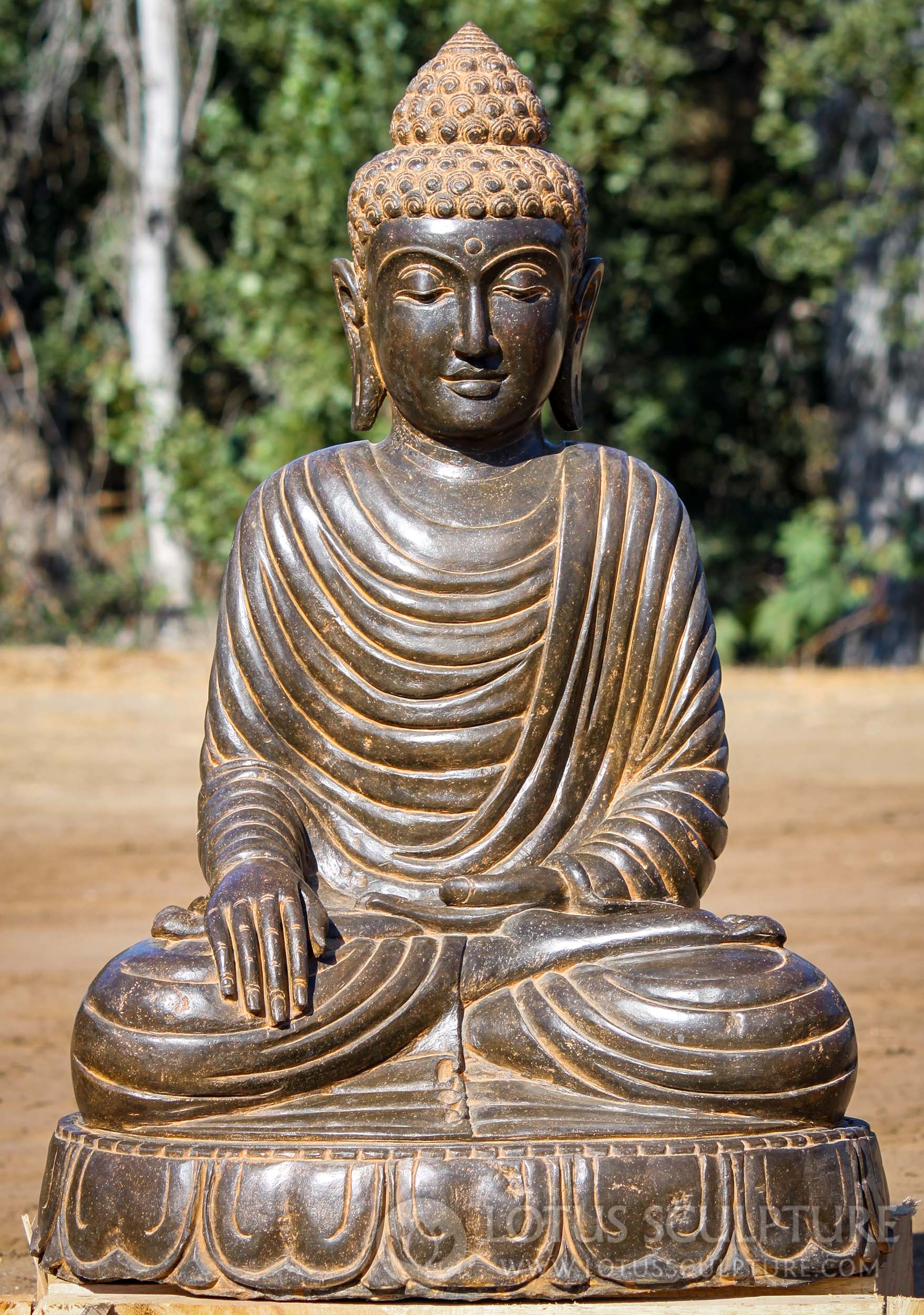 SOLD Hand Carved Colored Lava Stone Buddha Sculpture Seated in Earth ...