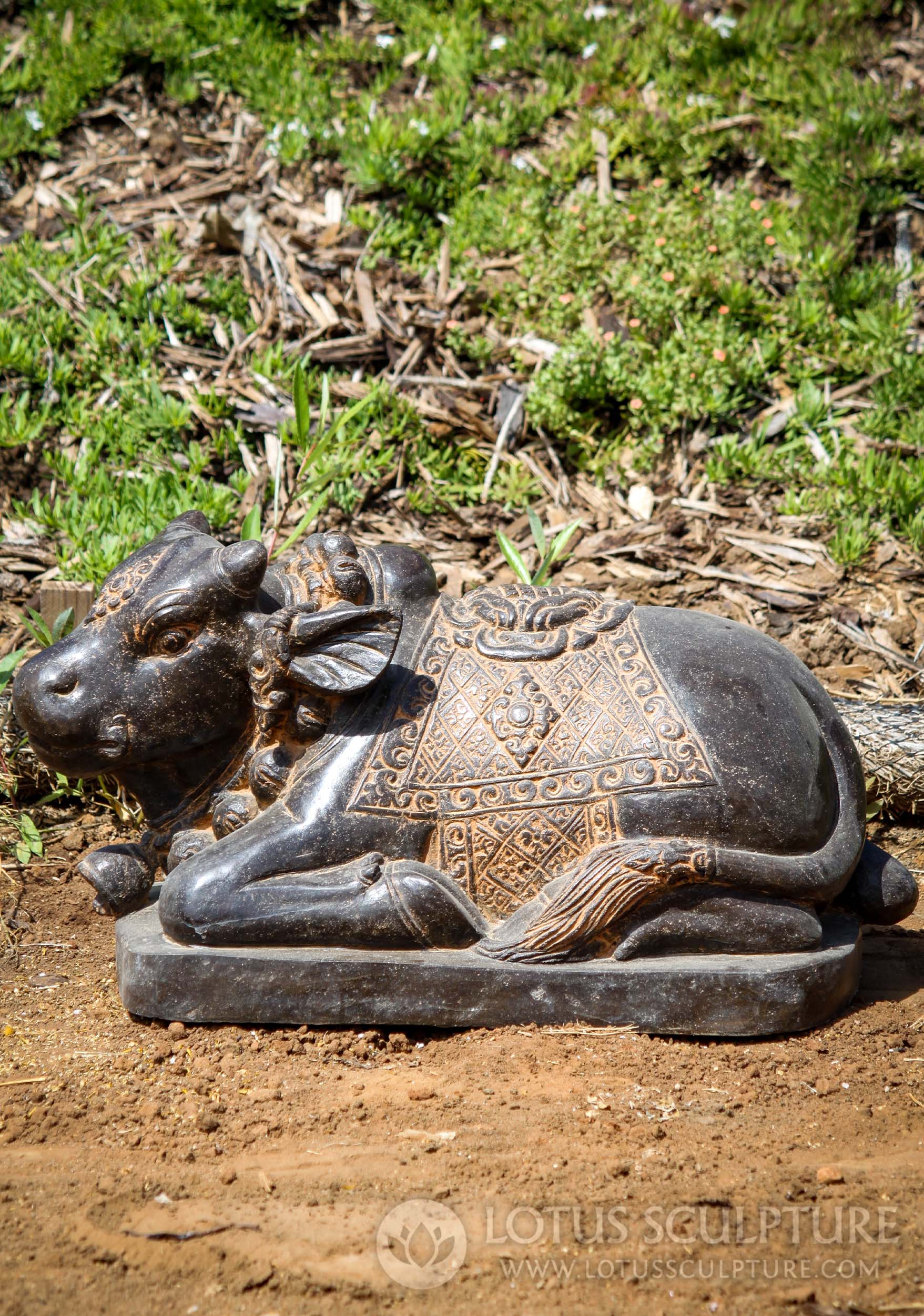 Small Stone Sculpture of the White Bull of Lord Shiva, Nandi, Hand Carved in Indonesia 19"