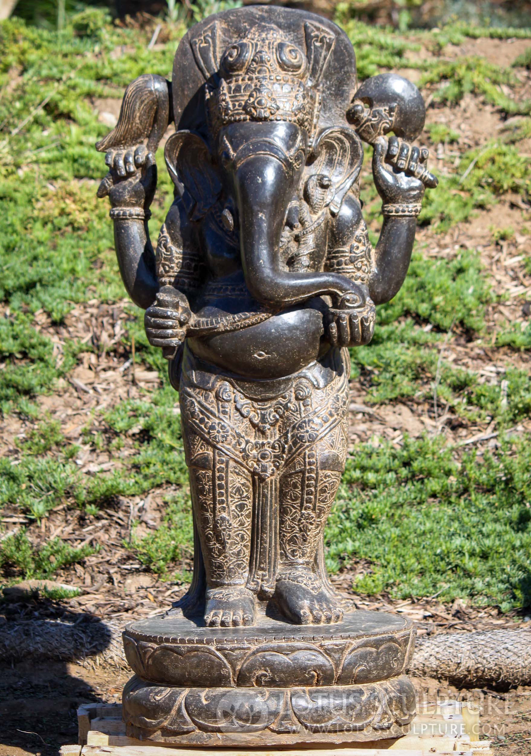 SOLD Stone Standing Ganesha with Fly Whisk and an Ax Garden Statue ...