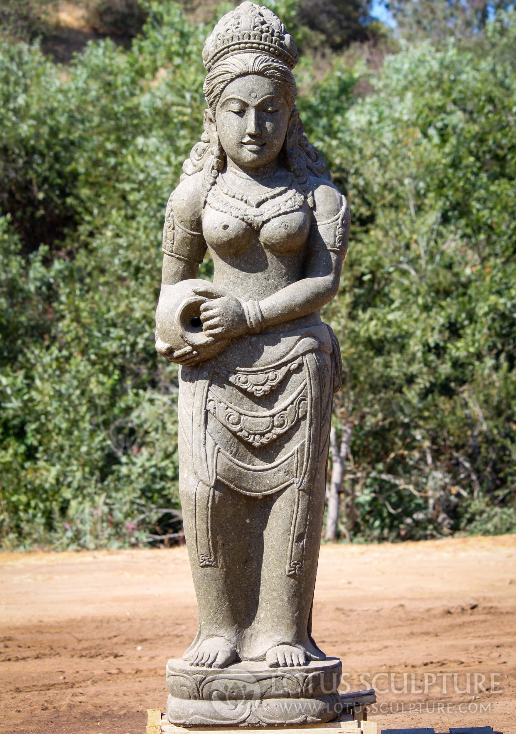 SOLD 6 Foot Tall Natural Stone Standing Devi Tara Fountain Statue