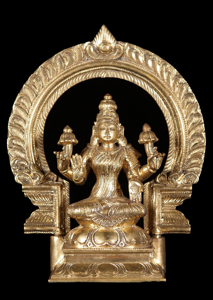 Polished Bronze Lakshmi Statue with Arch 10"