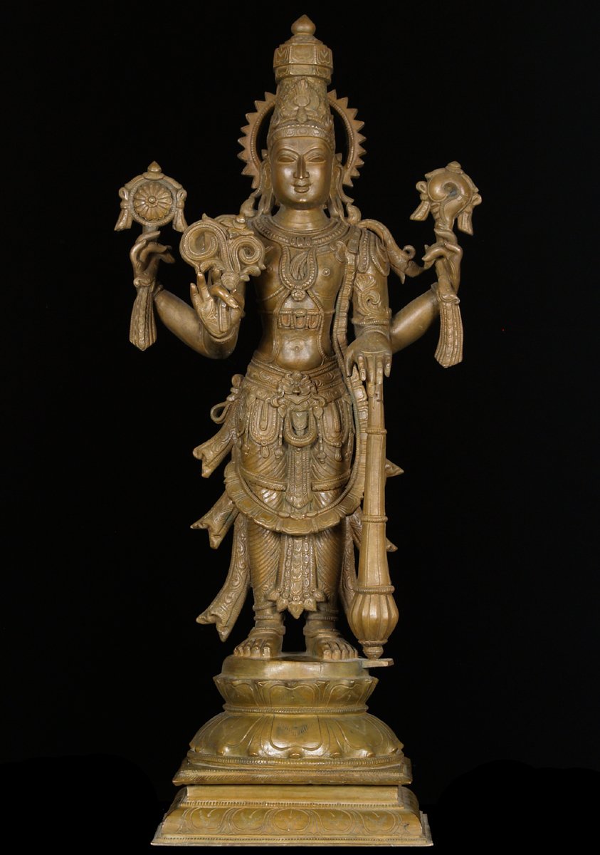 Beautiful Vishnu Bronze Statue Holding Club 24"