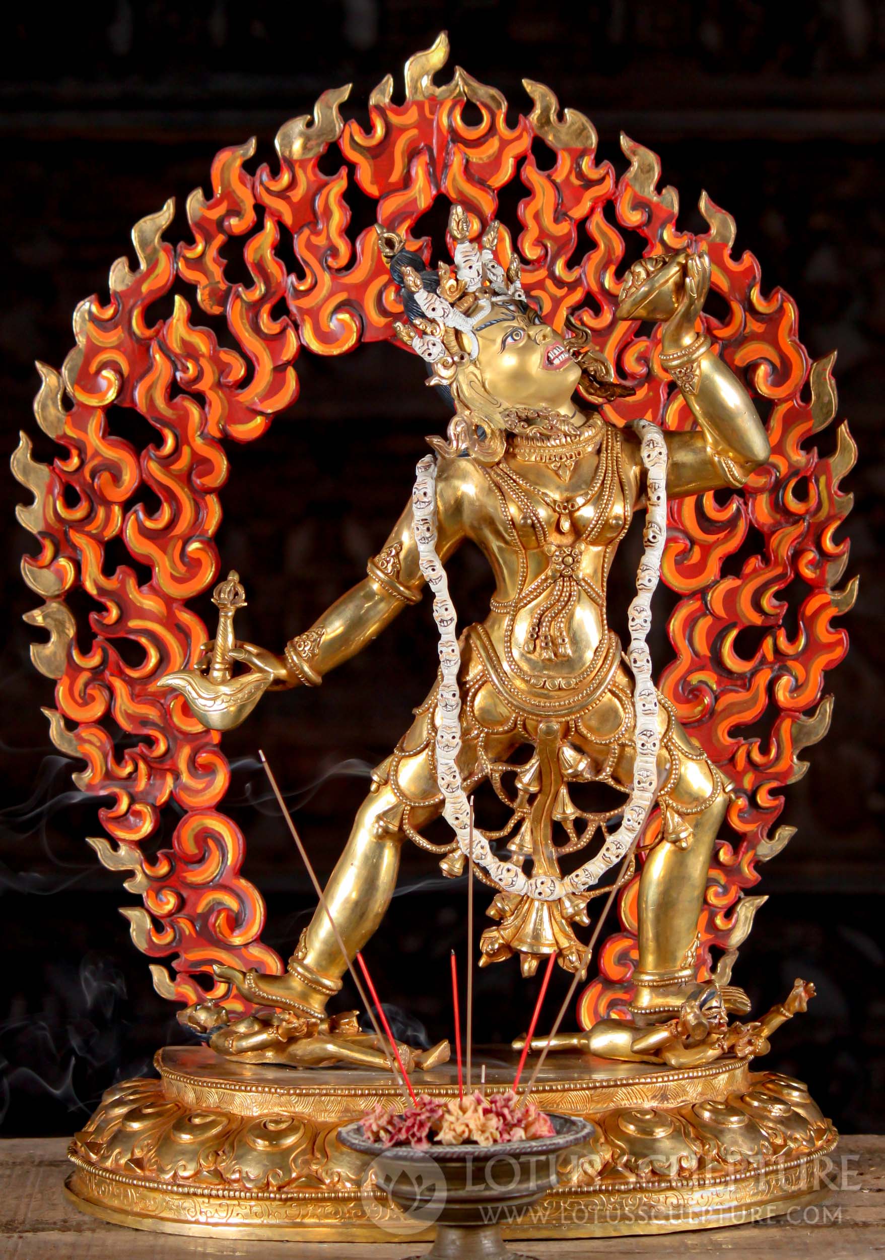 Fierce Vajrayogini Statue Holding Knife & Kapala in Lunging Posture with Flaming Arch 22"