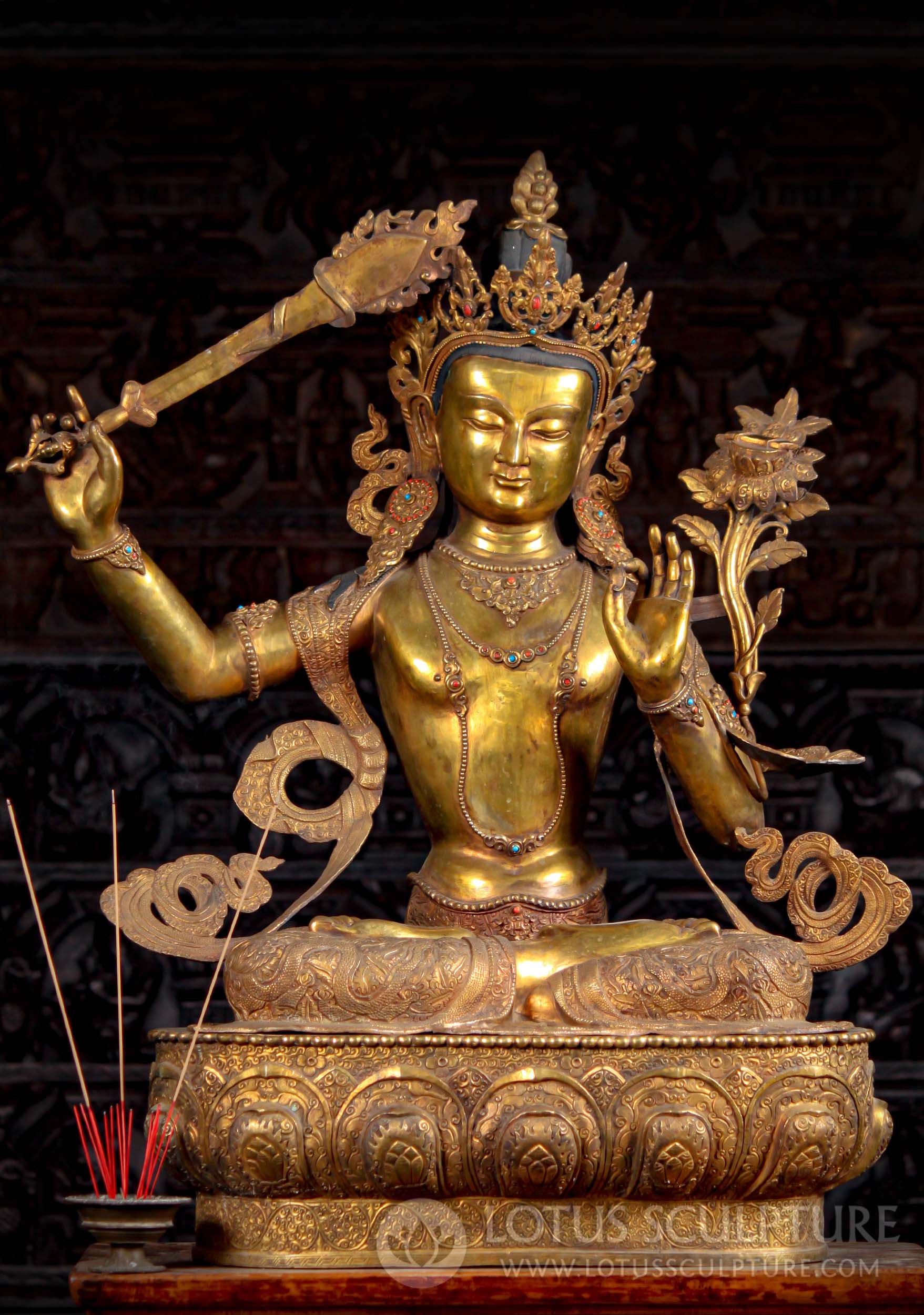  Manjushri, The Compassionate Bodhisattva - Brass Statue : Home  & Kitchen