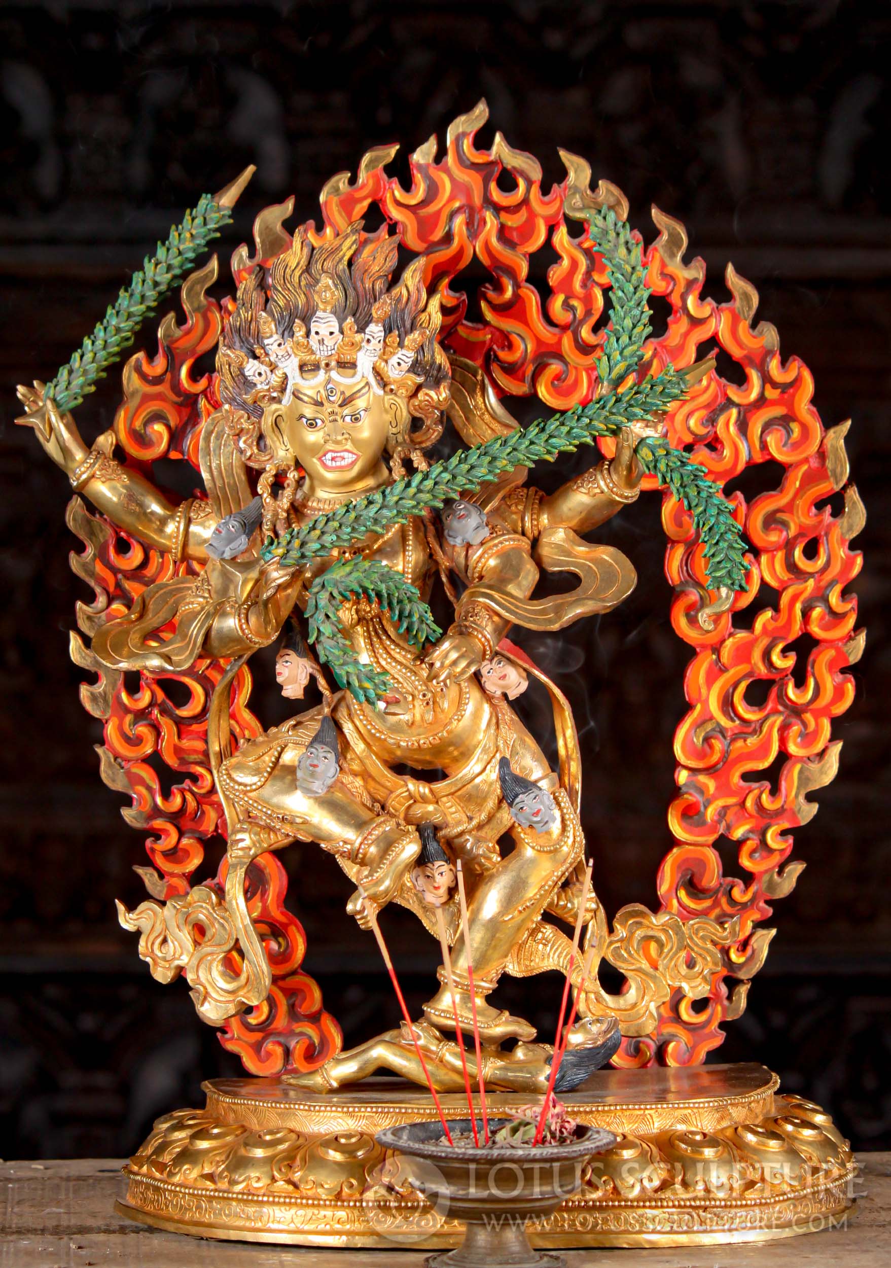 Copper Kurukulla Fierce Nepalese Flaming Arch Dakini Statue with Bow & Arrow 22"