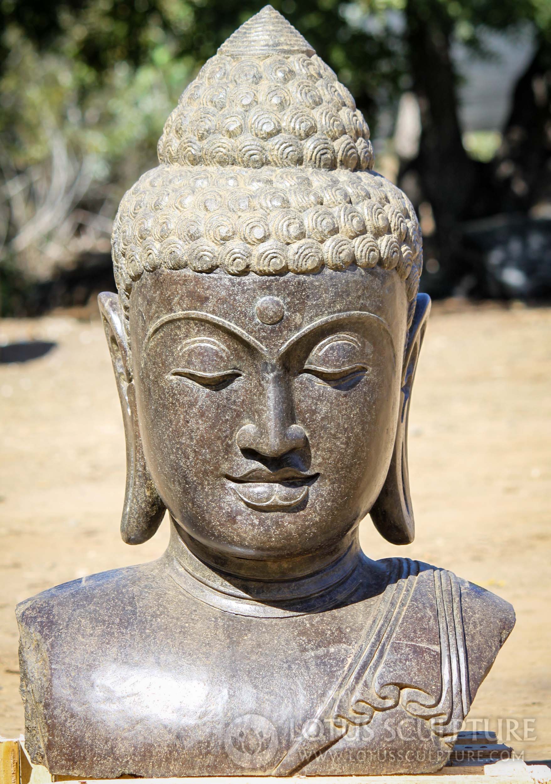 SOLD Lava Stone Hand Carved Peaceful Buddha Bust with Urna Third Eye ...