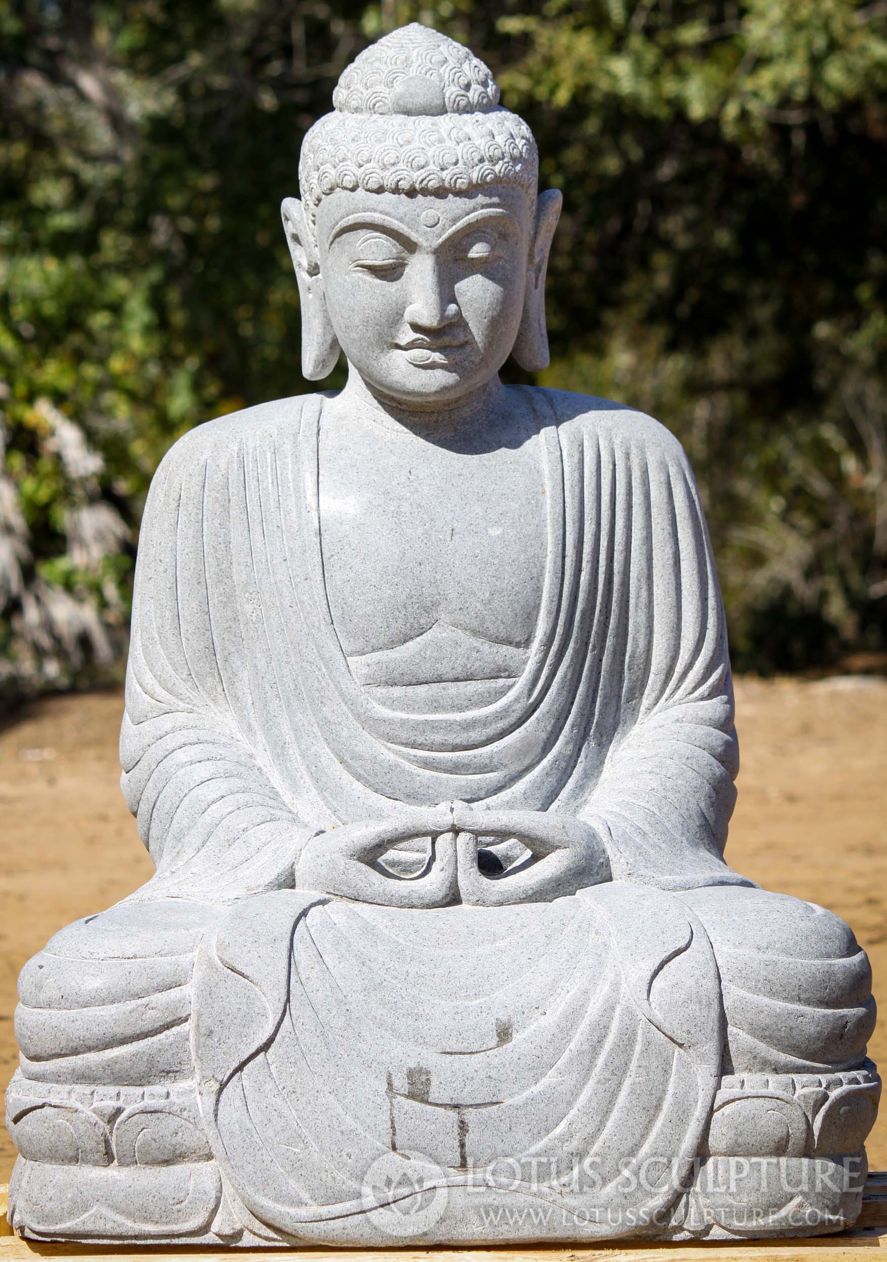 Natural Hand Carved Lava Stone Seated Japanese Kamakura Diabutsu Buddha Sculpture 40"