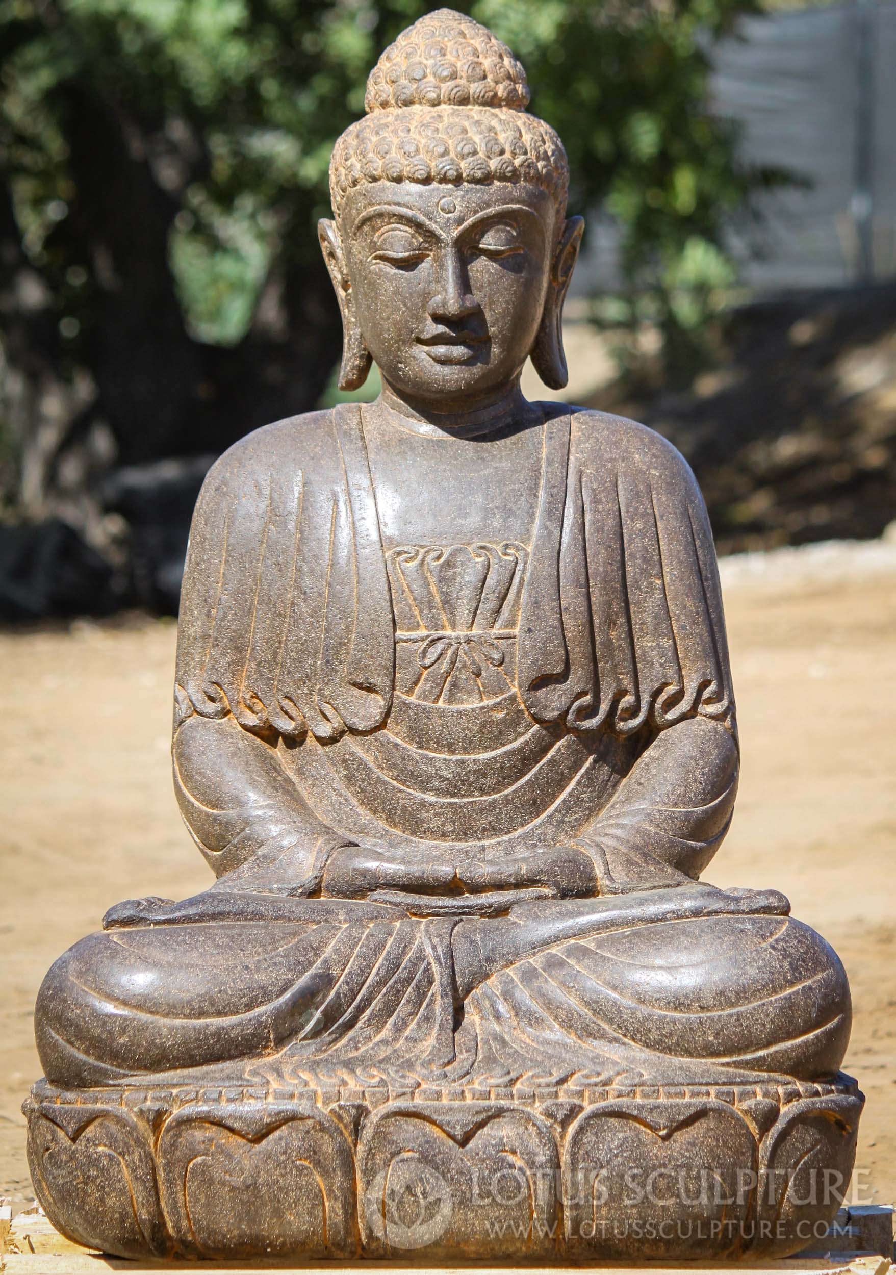 SOLD Stone Meditating Buddha Statue in Robes Zen Garden Sculpture for ...