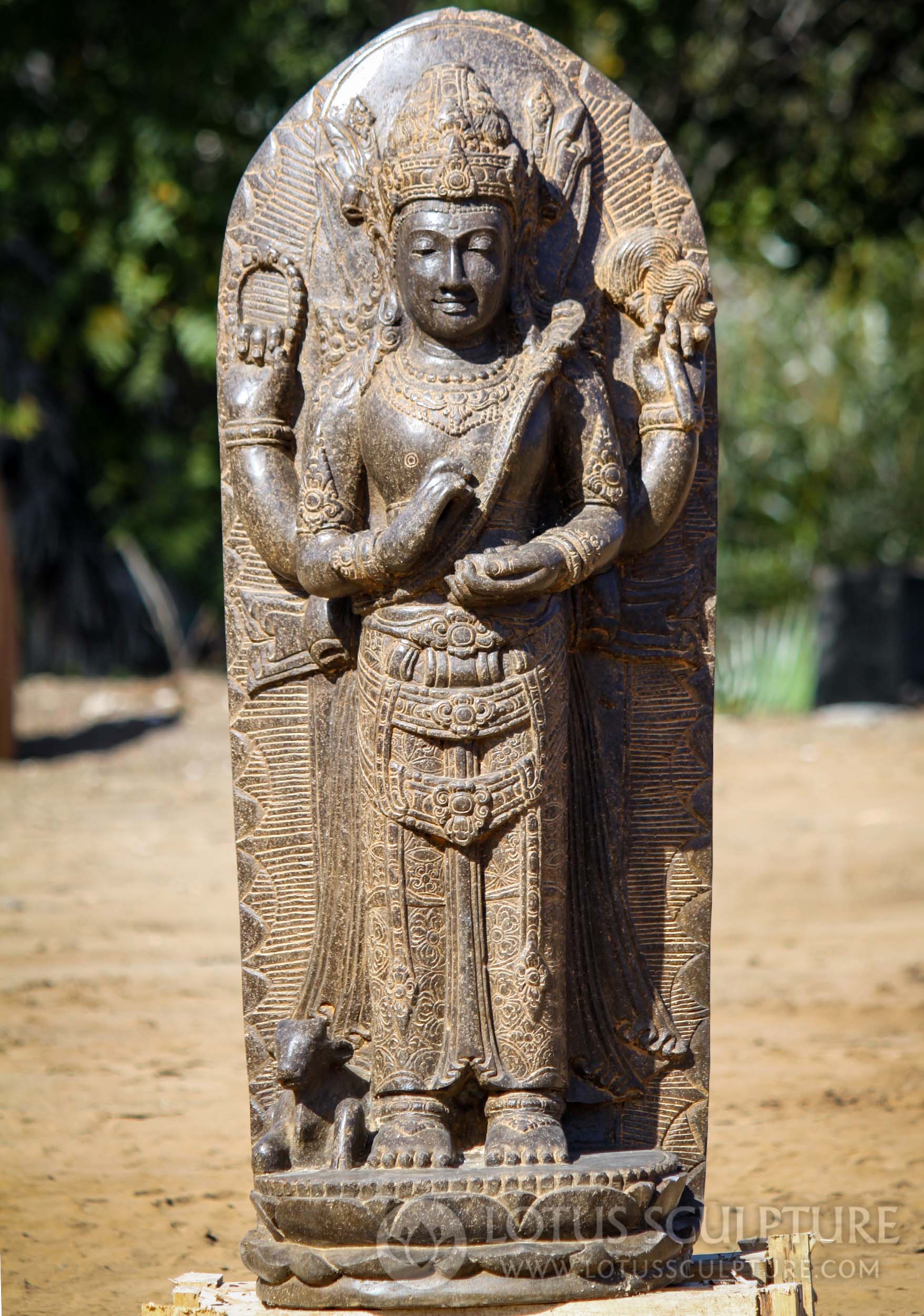 Saffron Colored Stone Standing Shiva and Nandi with Large Chakra Surrounding His Body 42"