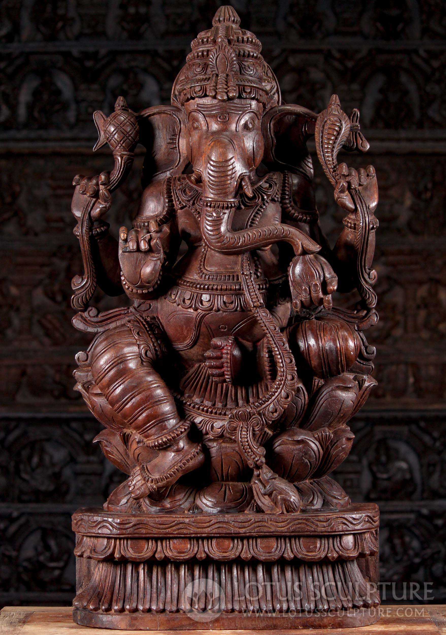 Hand Carved Wooden Hindu God Remover of Obstacles Ganesh Perfect for Home Altar 36"