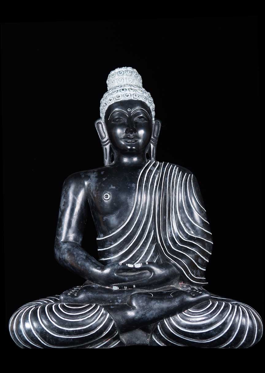 Meditating Black Marble Buddha Statue 17"