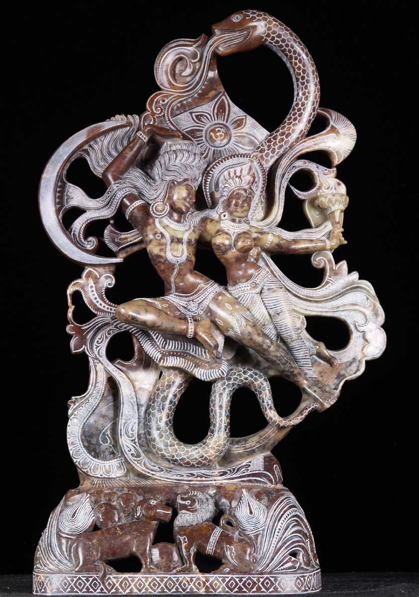 Marble Shiva & Parvati Traversing the Sky 23"