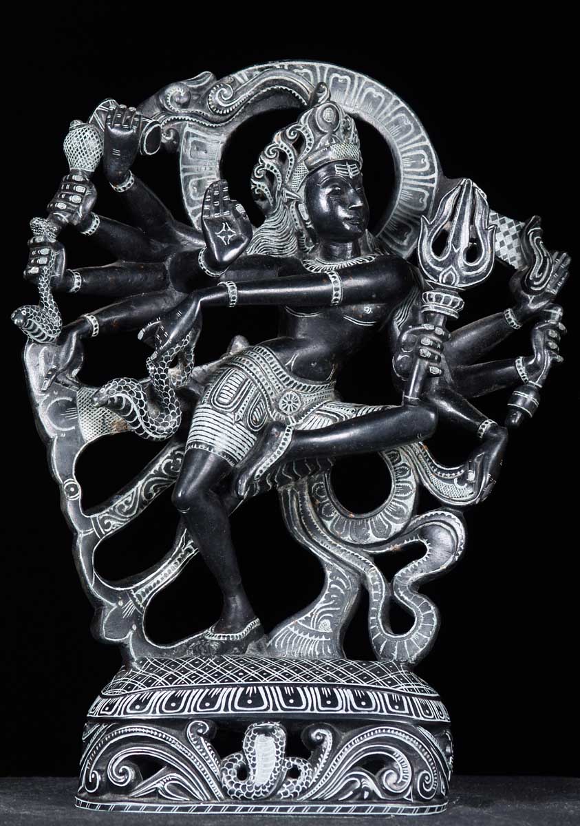 Black Marble Dancing Shiva Statue with 10 Arms 16"