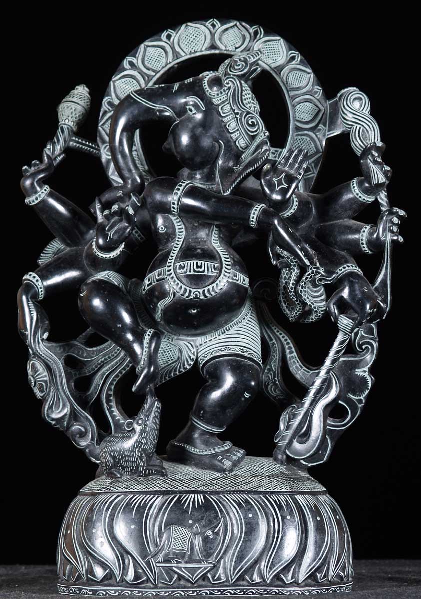 Marble Dancing Ganesh with 8 Arms 17"