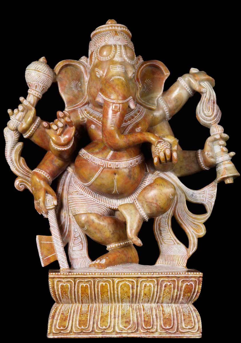 Marble Dancing Ganesh with 6 Arms 18"