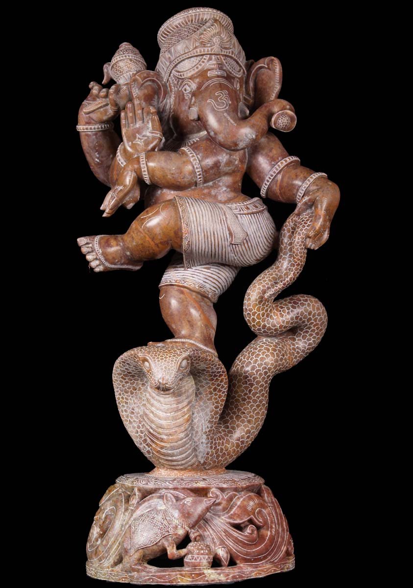 Marble Ganesh Statue Dancing on a Cobra 24"