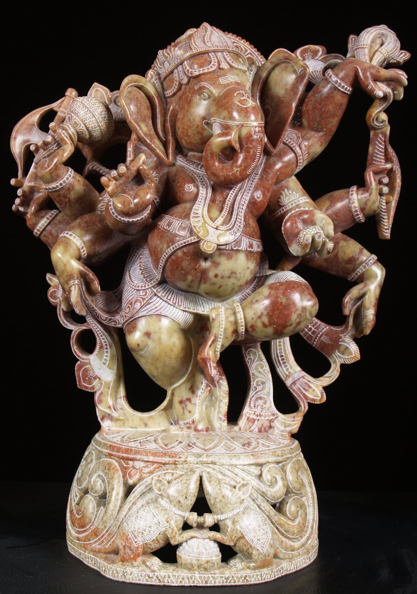 Red Marble Dancing Ganesh Statue 20"