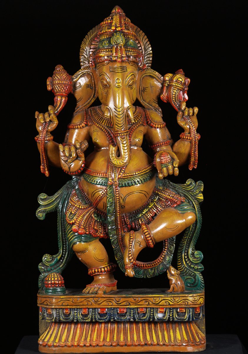 Carved Dancing Ganesh Statue 36"