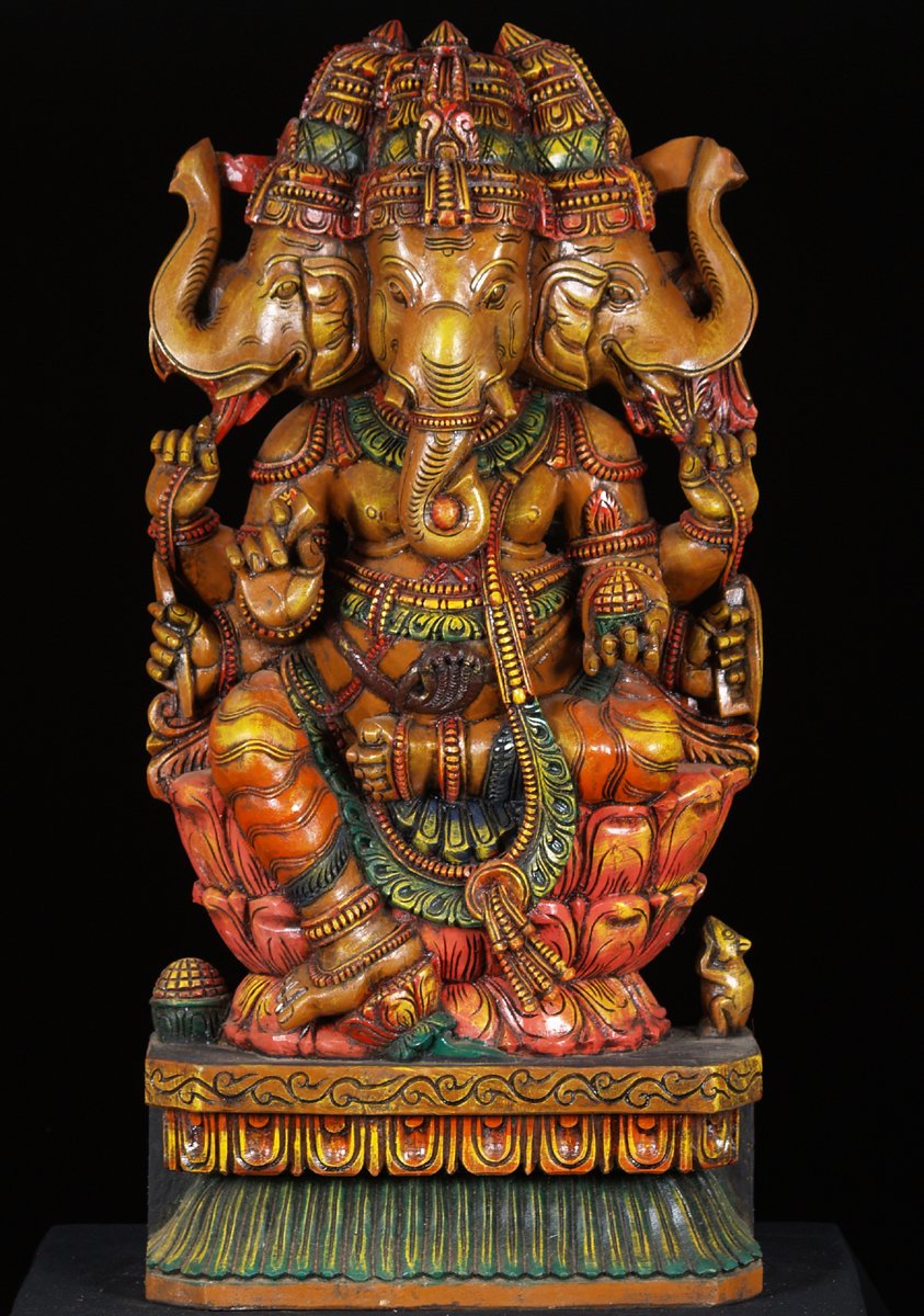 Trimukha Ganapati Statue, 3 Headed Ganesh 37"