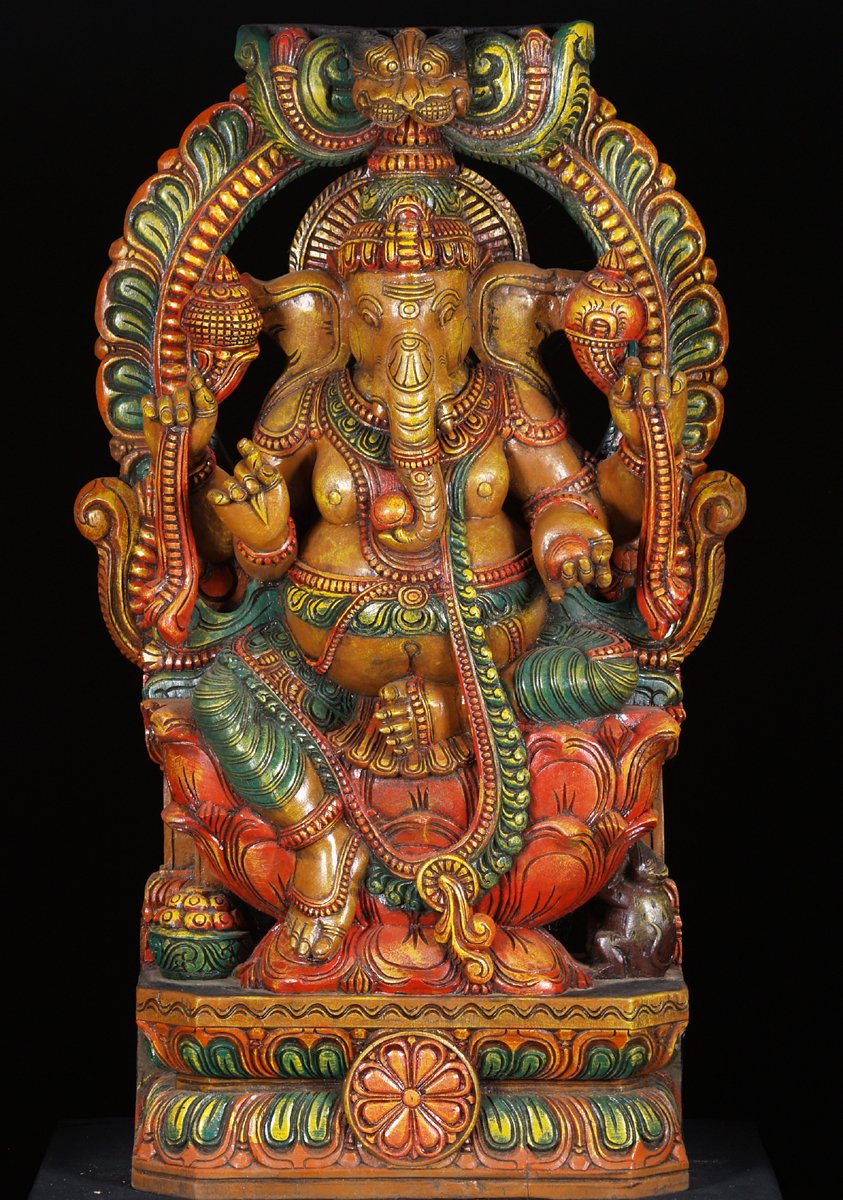 Ganesh Statue with Mahakala Looming Overhead 37.5"