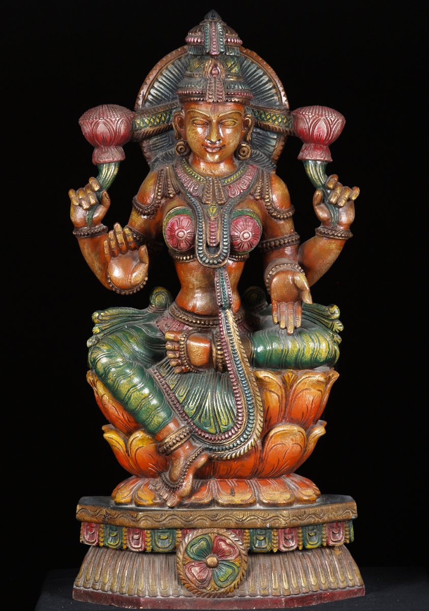 Lakshmi Statue with Two Lotus Flowers 36"