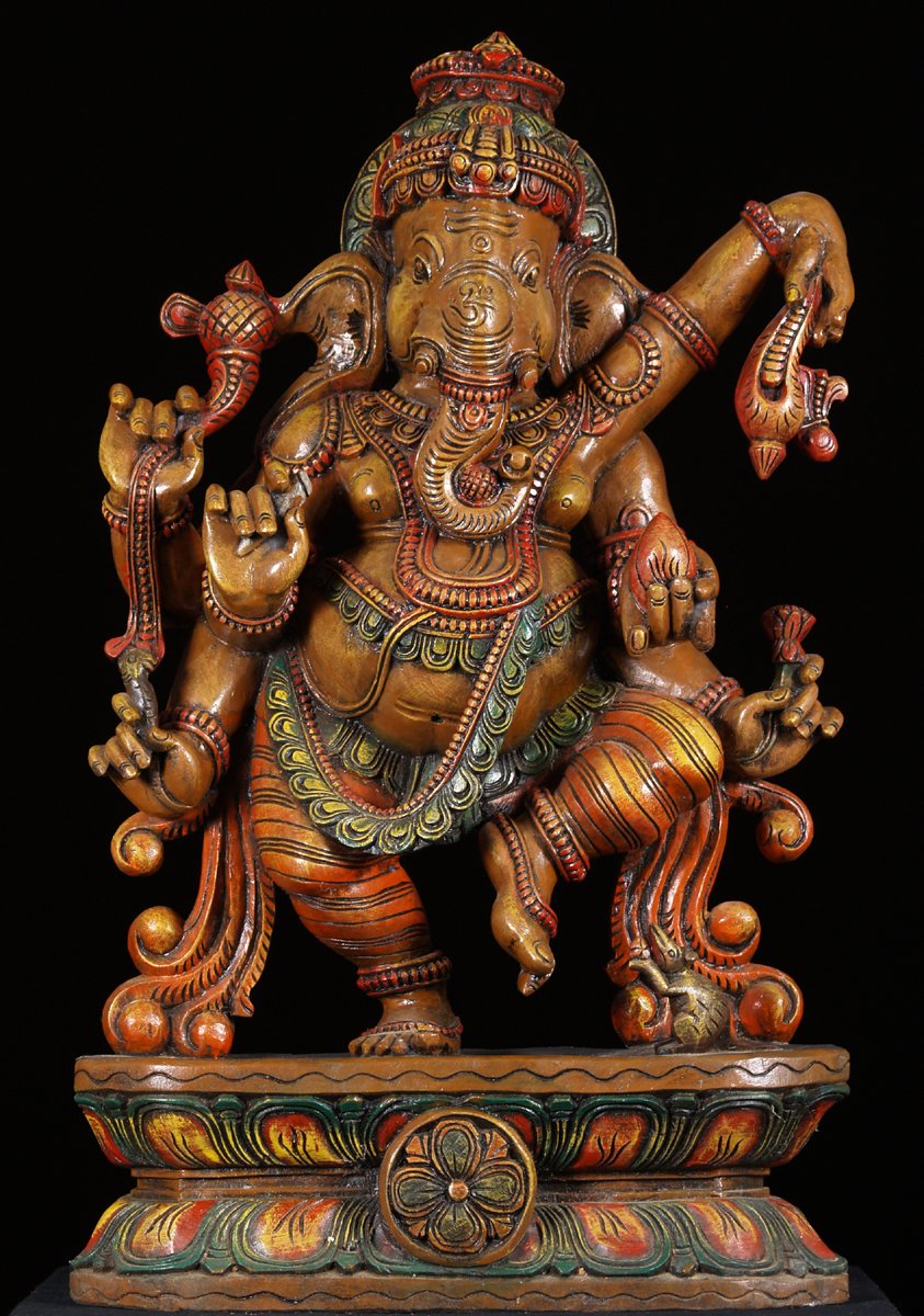 Colored Dancing Ganesh Holding a Noose 36"