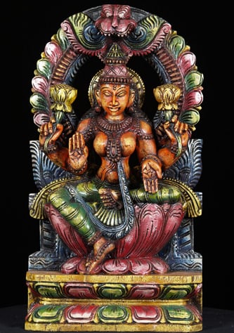 Wood Lakshmi Statue with Mahakala 18"