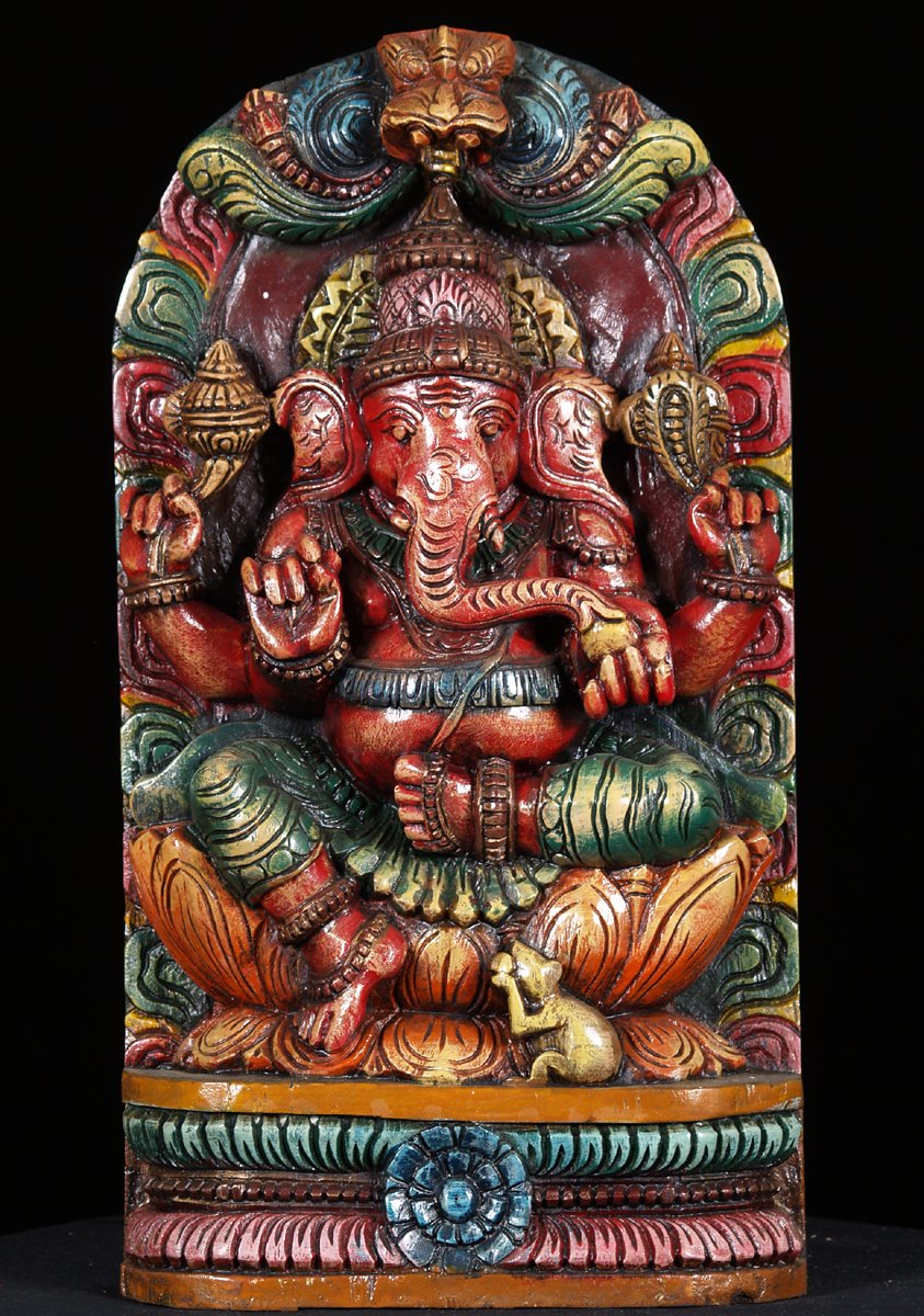 Colorful Ganesh Statue on Lotus Base 18"