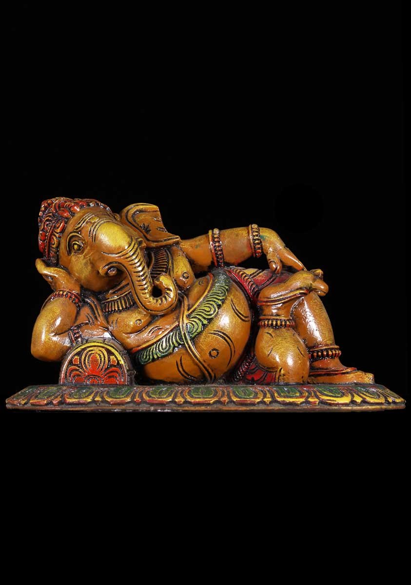 Hand Carved Sleeping Ganesh Statue 14.5"