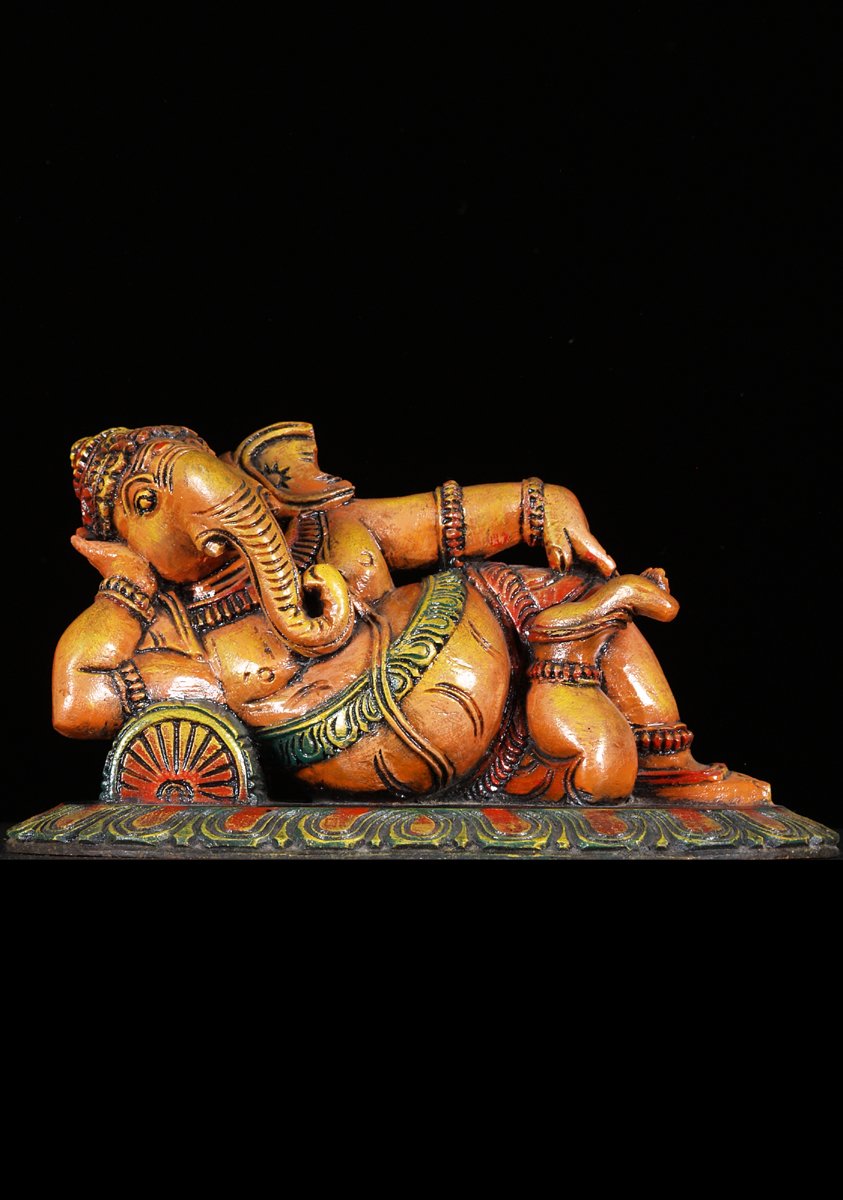 Wood Sleeping Ganesha Statue 16"