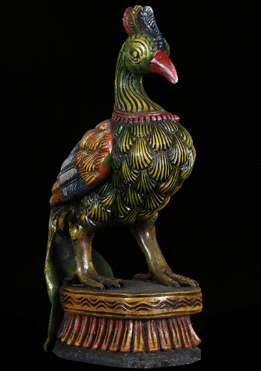 Wood Peacock Statue; Murugan's Vehicle 12"