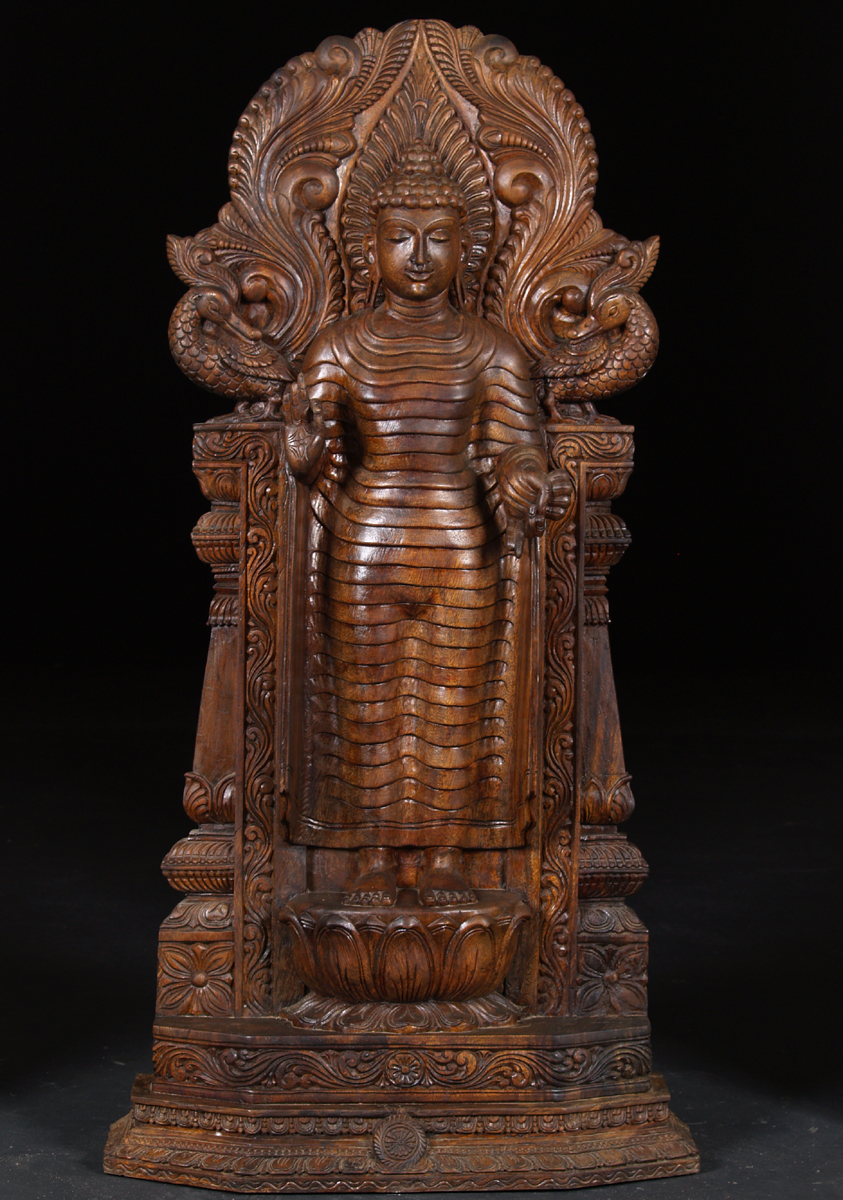 Beautiful Standing Lord Buddha Wood Sculpture 48"