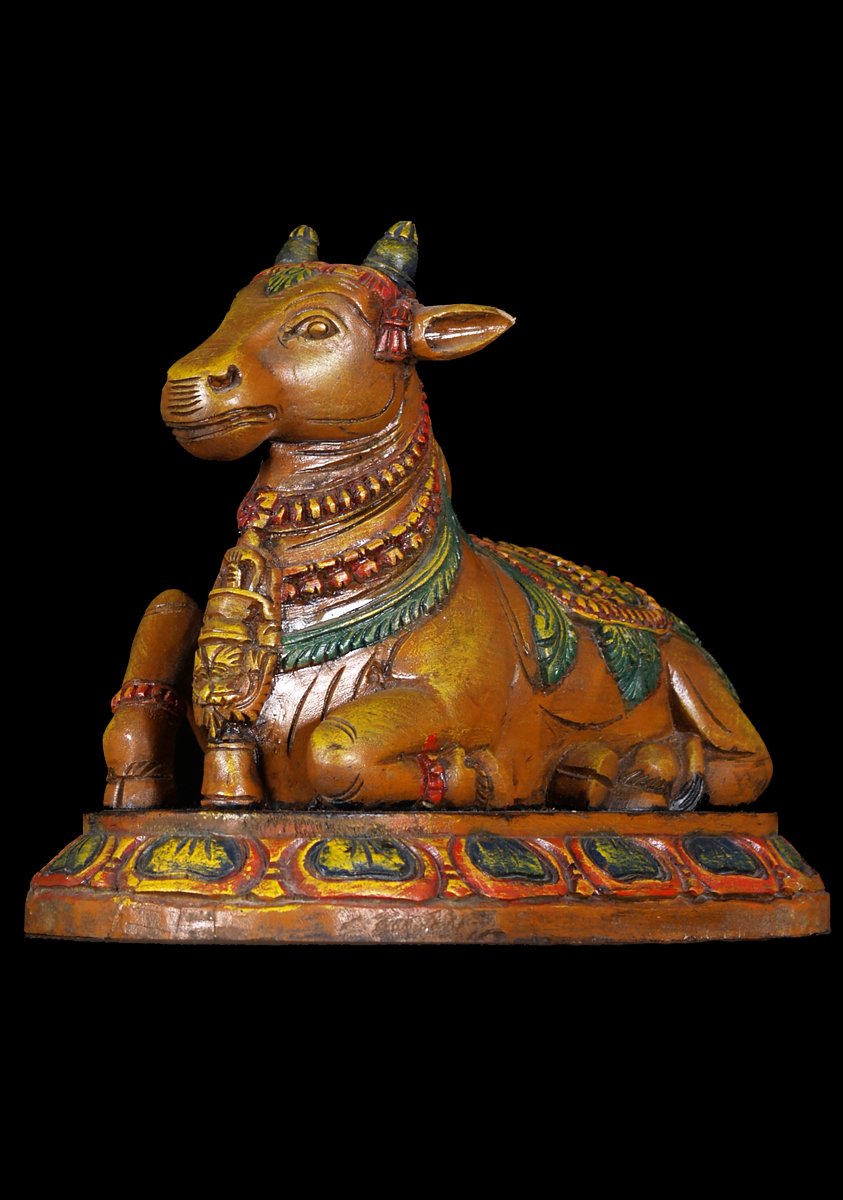 Wooden Statue of Shiva's Bull Nandi 14"