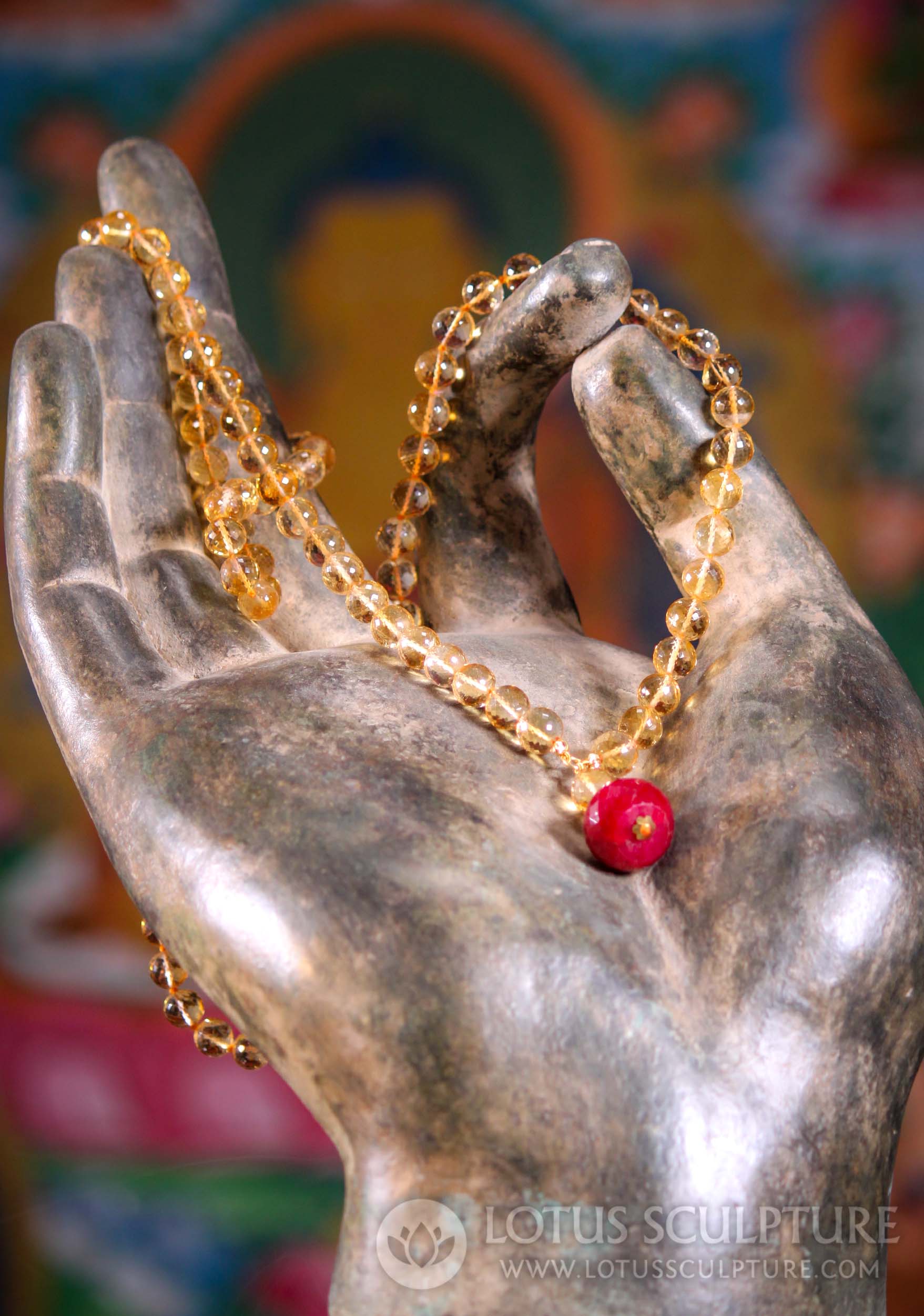 Classic Citrine Mala with Large Ruby with 108 Stones Perfect for Counting Mantras 23"