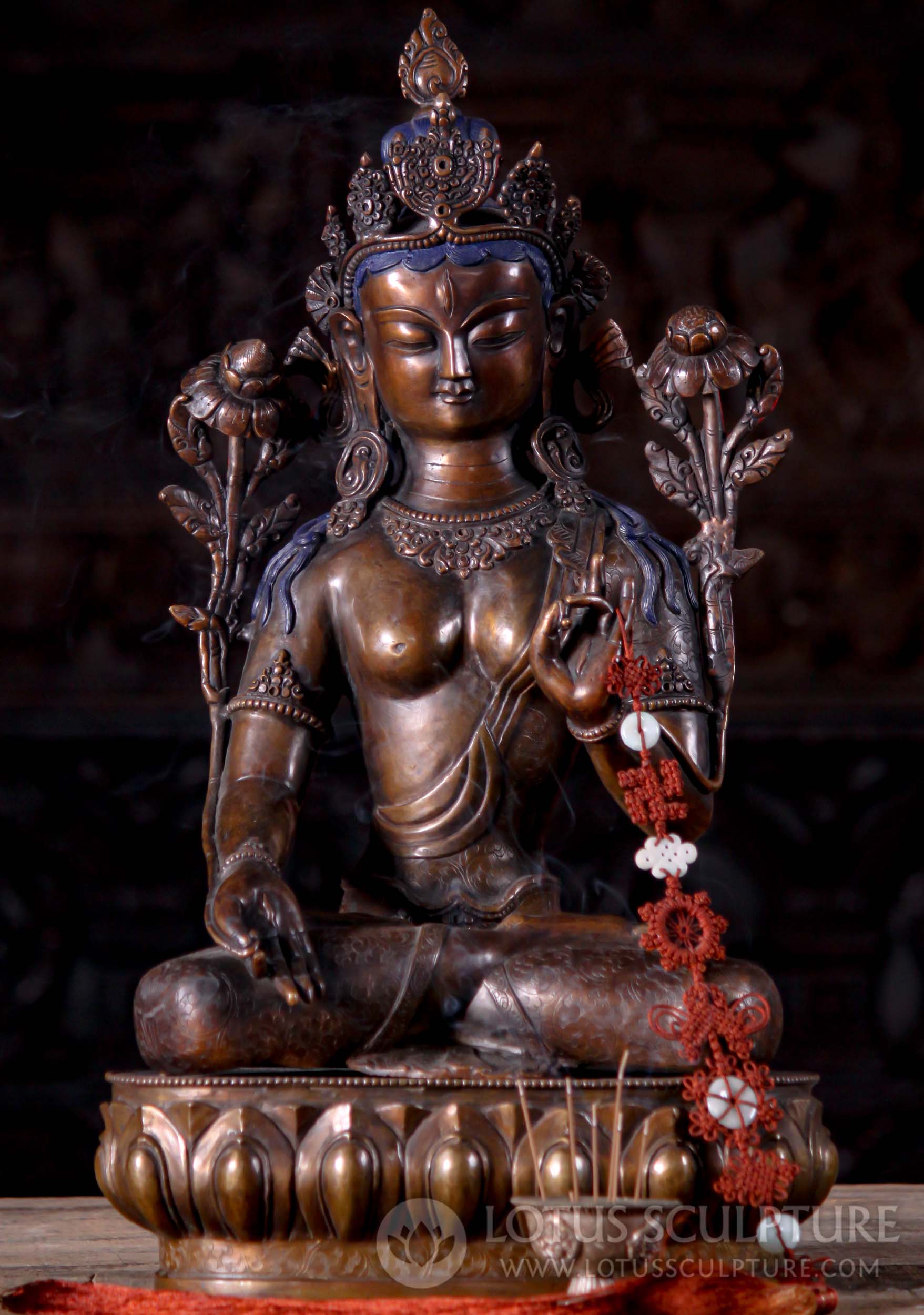 White Tara Brass Statue with Gold Finish, 12 inches