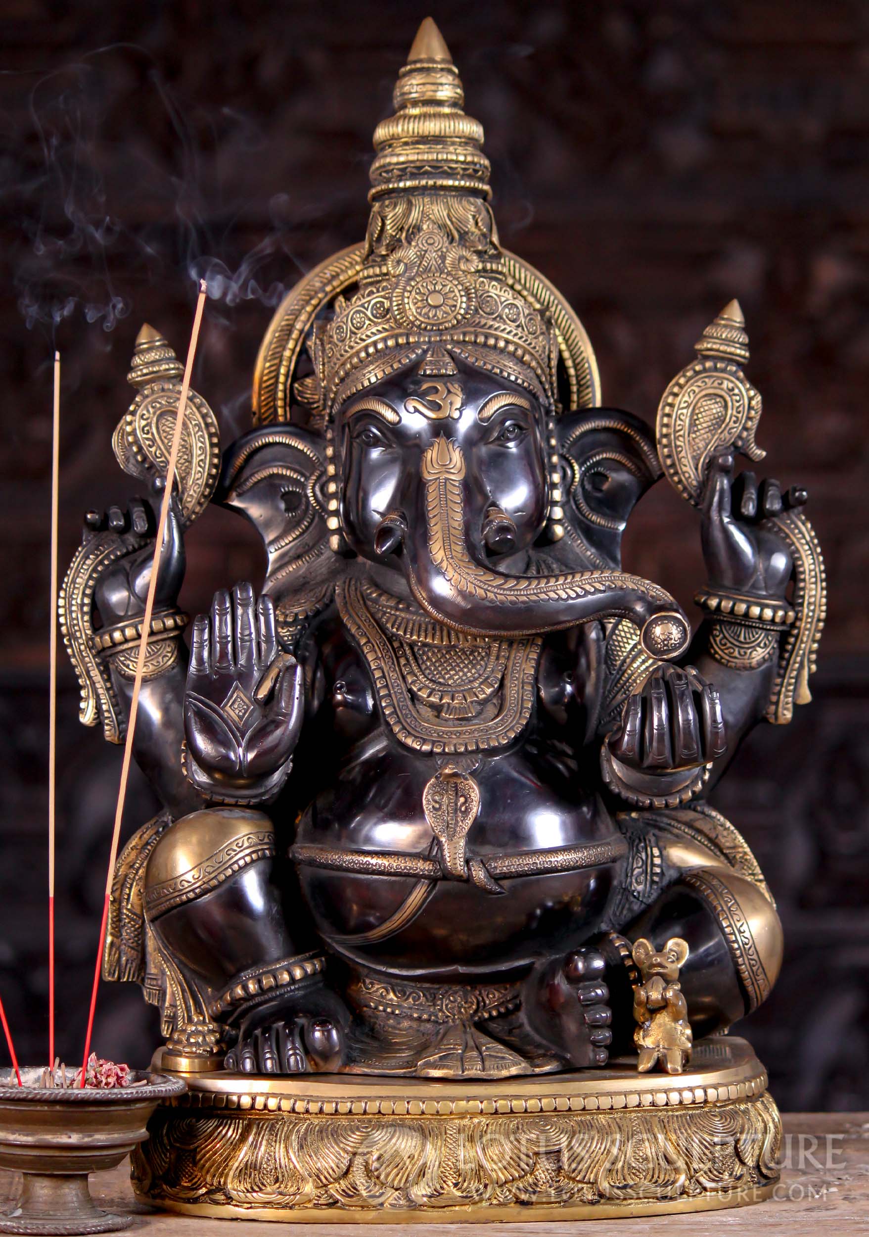 "Surya Ganesha" Statue with the Sun on the Halo of Ganesha with OM & Trident Tilak 20"