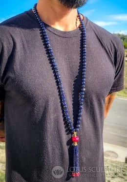 Garnet Mala Necklace with 108 Beads, Seven Chakra Stones Associated with Lord Buddha 22 by Lotus Sculpture