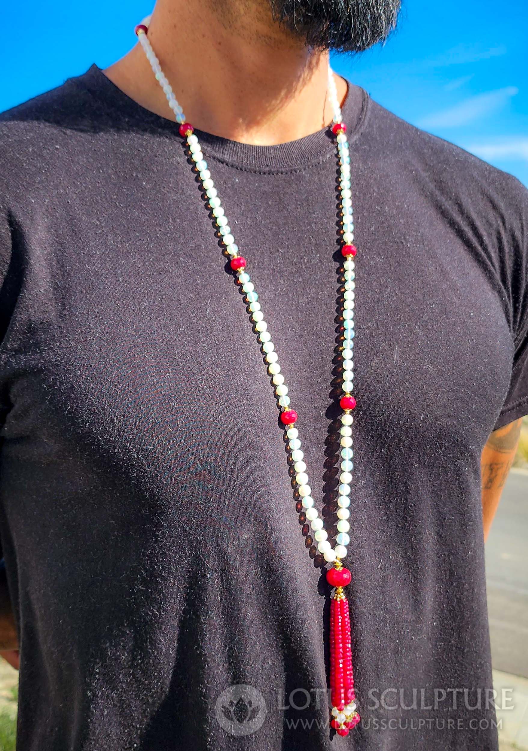 108 Stone High Quality Mala Using Natural Australian Opal with Rubys 21"