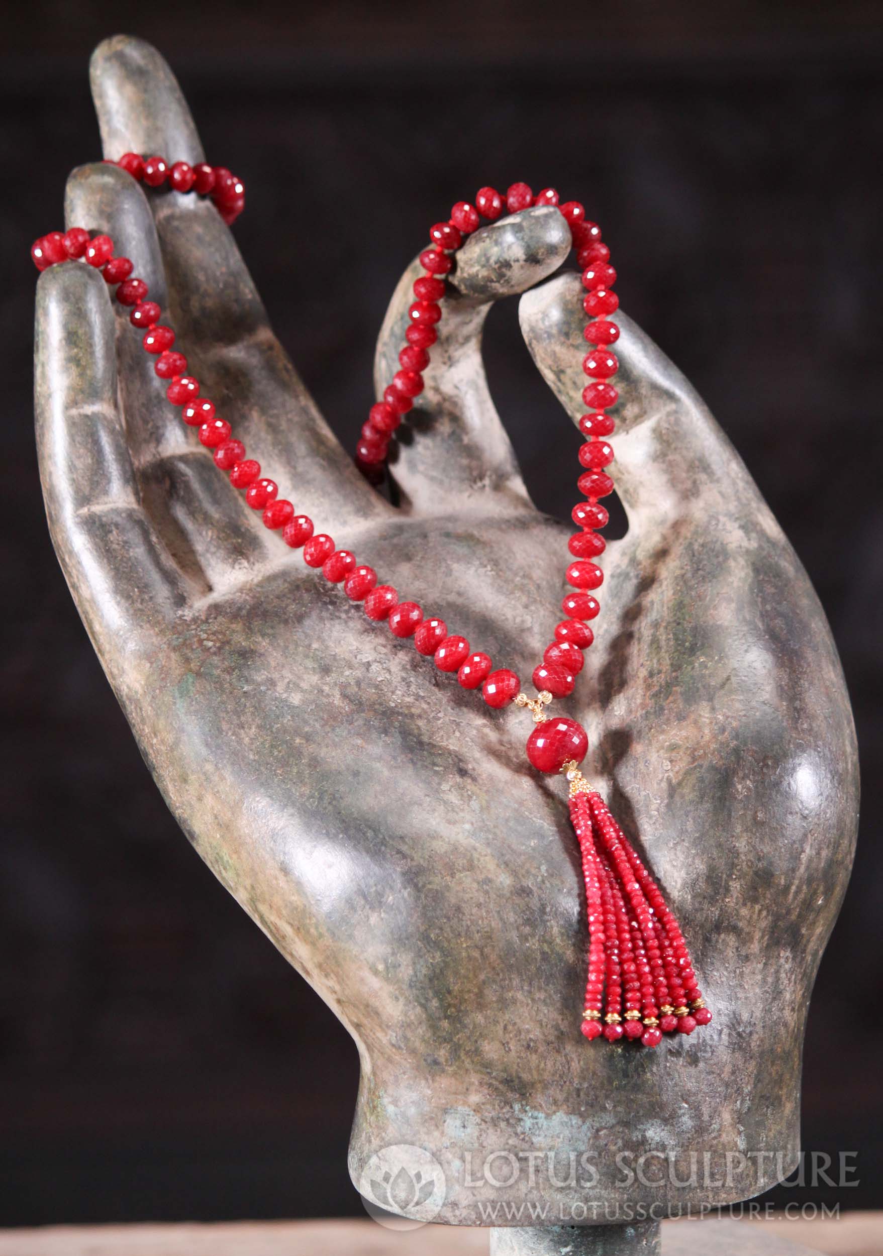 Hand Cut Ruby Mala Necklace Healing Spiritual Energy Love Associated with Parvati 22"