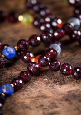 Garnet Mala Necklace with 108 Beads, Seven Chakra Stones Associated with Lord Buddha 22 by Lotus Sculpture