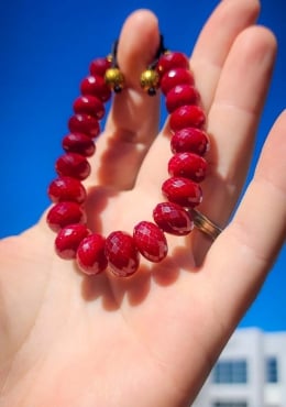 Garnet Mala Necklace with 108 Beads, Seven Chakra Stones Associated with Lord Buddha 22 by Lotus Sculpture