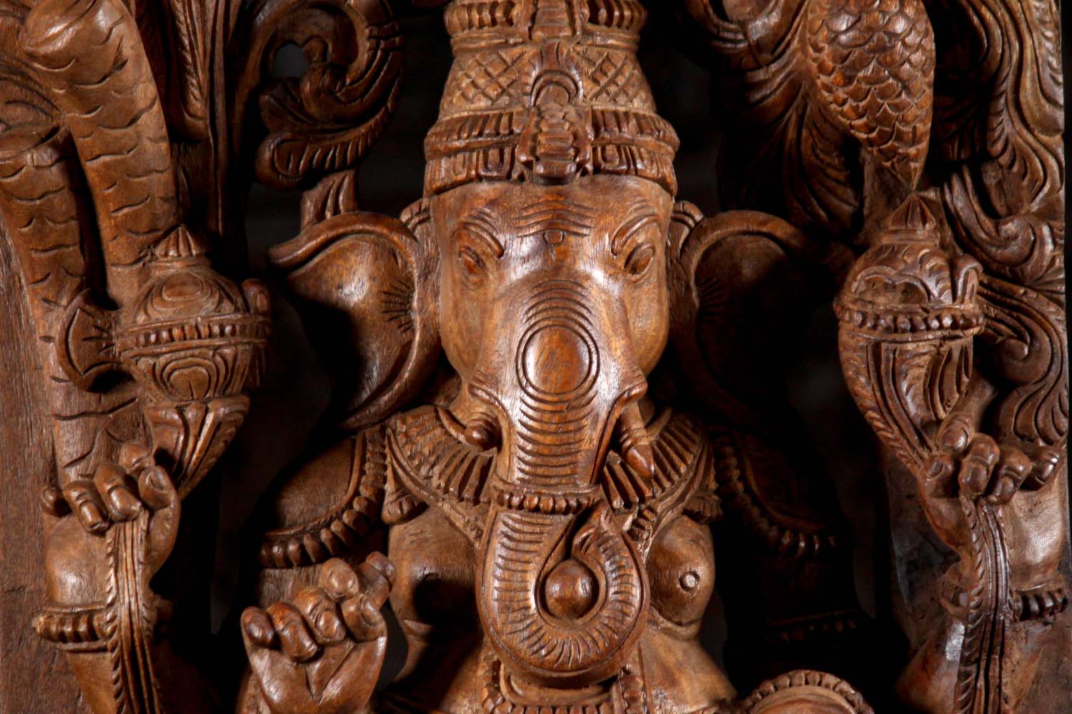 SOLD Wood Carved Panel of Hindu God Ganesh Holding Broken Tusk Seated ...