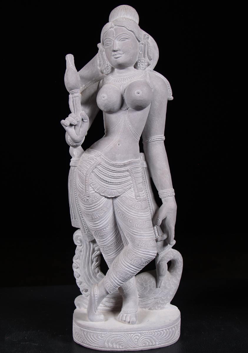 Devi Holding Flower with Swan Statue 18.5"