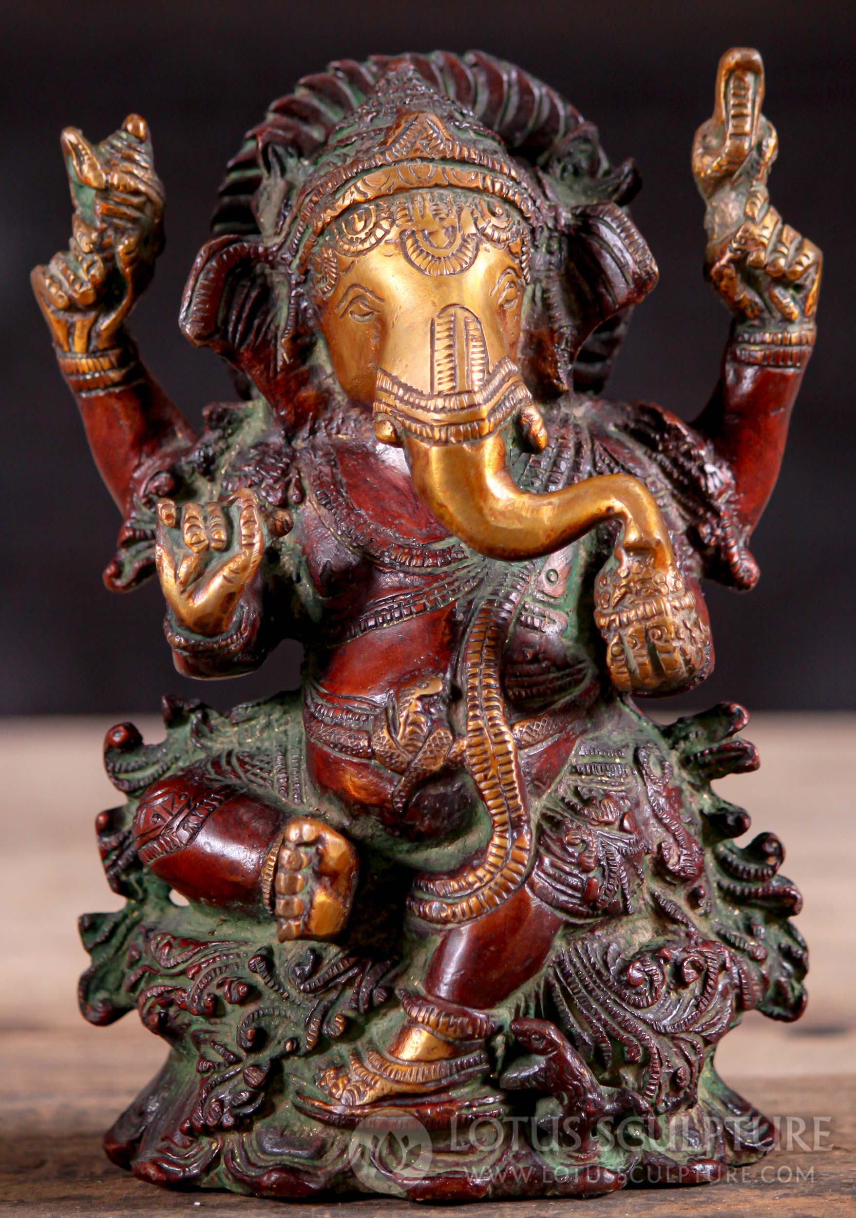 Hindu God Ganesh Seated Holding Goad & Cobra Perfect Small Statue of Ganapthi for Home Altar 7"