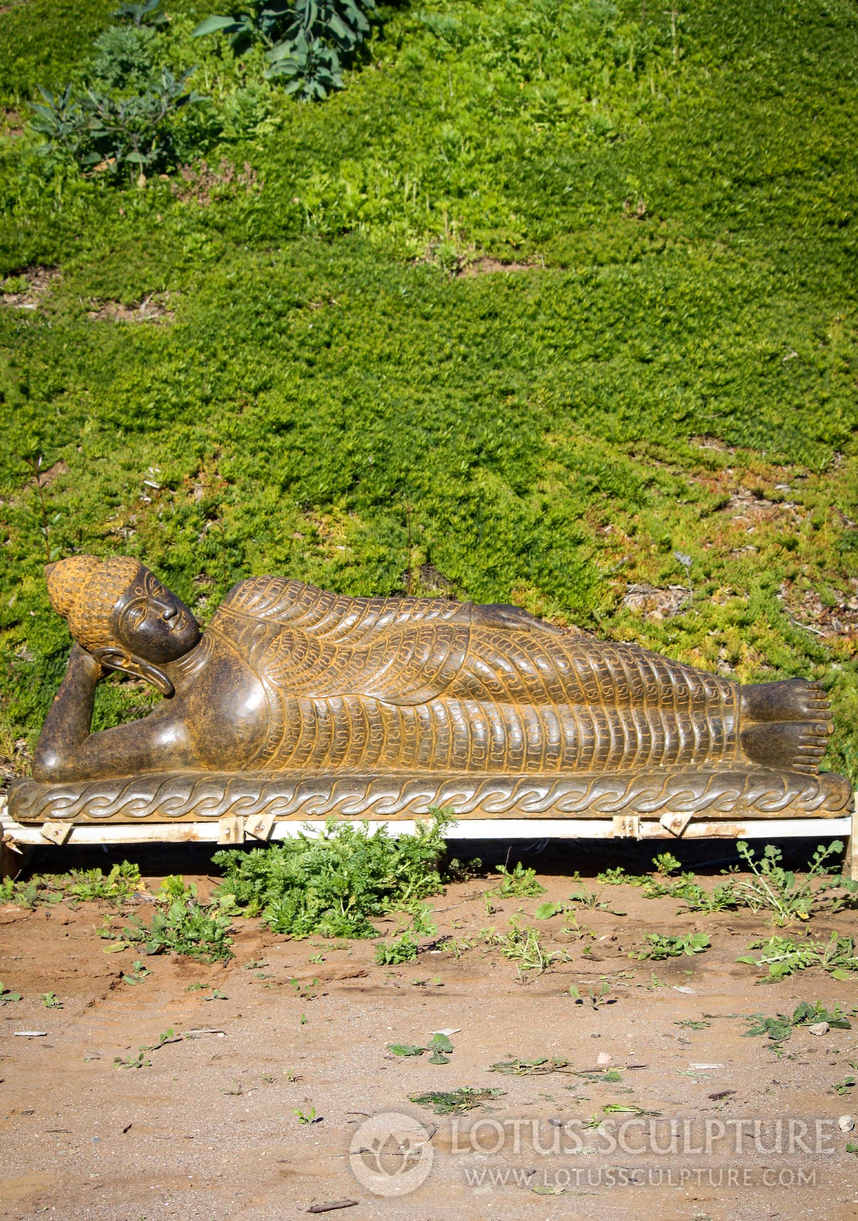 Reclining Stone Garden Buddha Sculpture Also Known as the Sleeping or Laying Buddha 74"