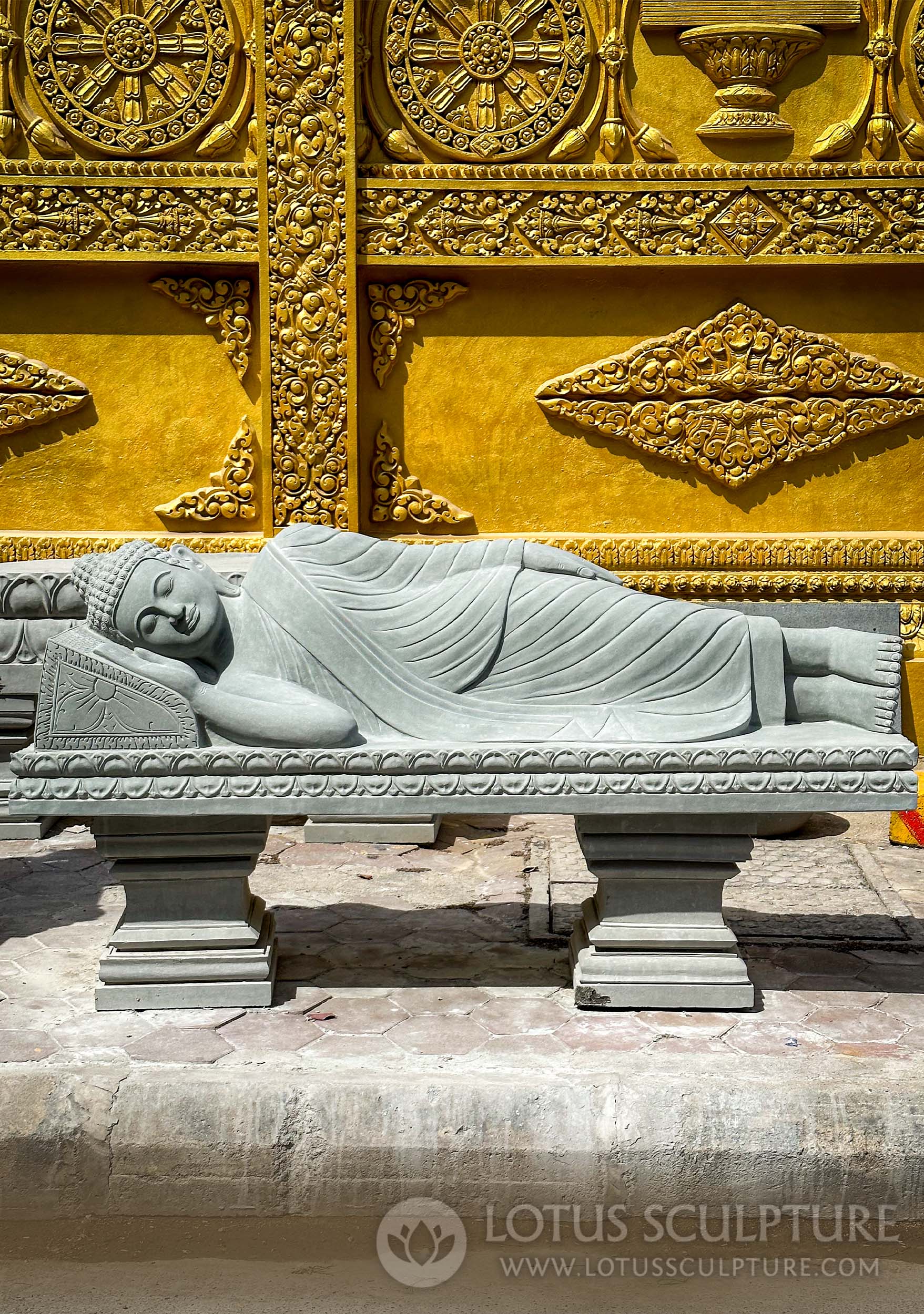 Large Hand Carved Sandstone Reclining Buddha Statue Pose Before Dying