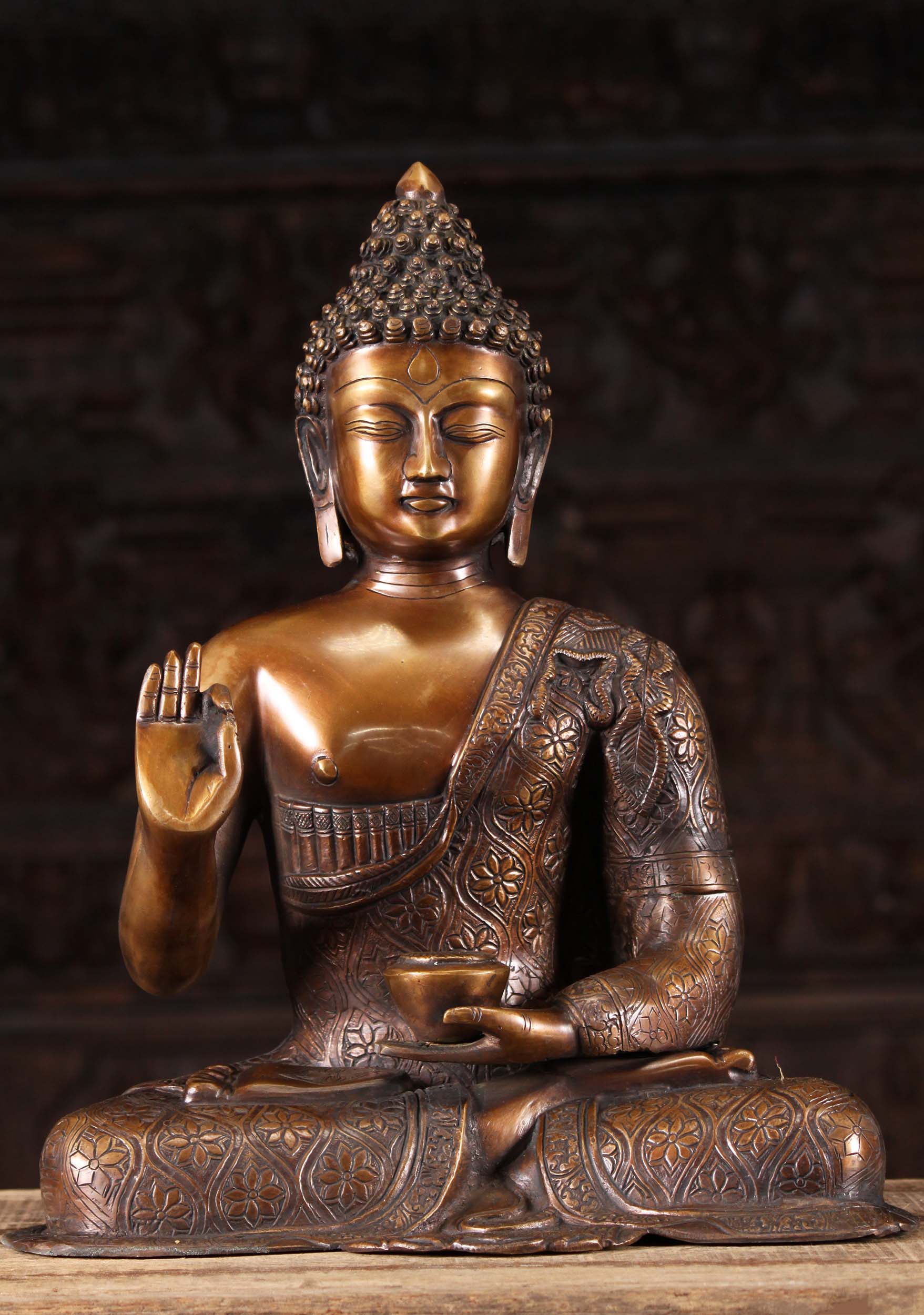 Buddha in Teaching Vitarka Mudra Holding Alms Bowl Brass Seated ...