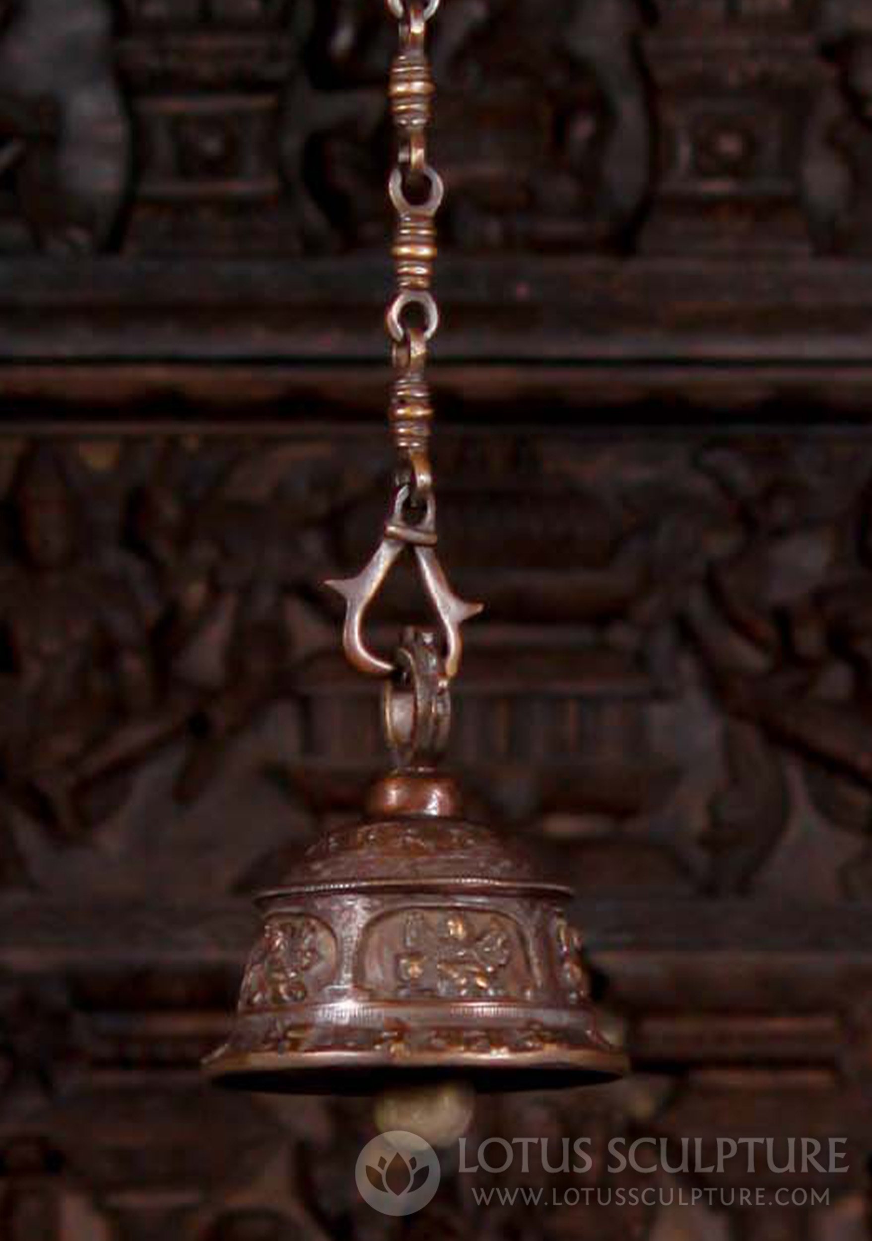 Brass Bell Depicting 5 Scenes from the Hindu Goddess Durga, Perfect Bell for Start of Puja 31"